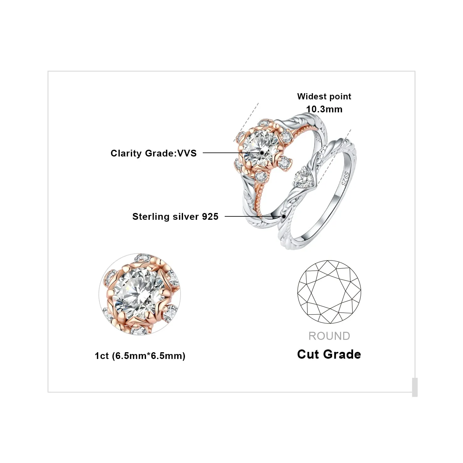 JewelryPalace Infinito Cuore anello argento zirconia oro rosa