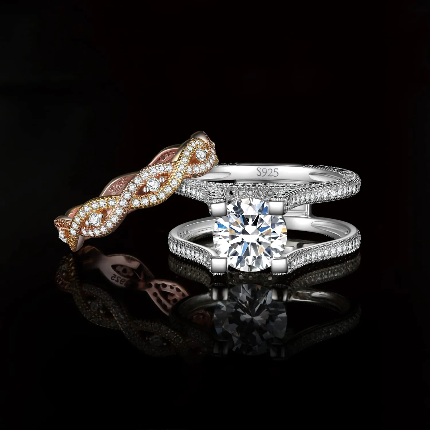 JewelryPalace Halo Infinito fede argento oro rosa zirconia