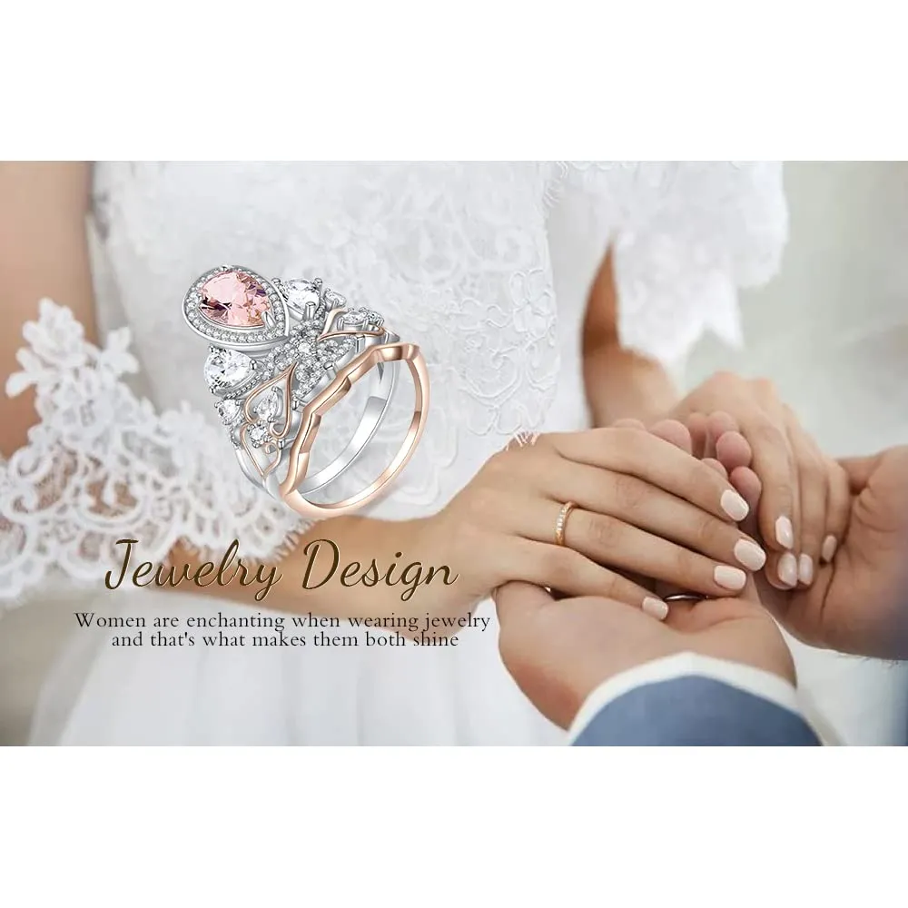 JewelryPalace Vintage Halo Anello Argento 925 Morganite Pera