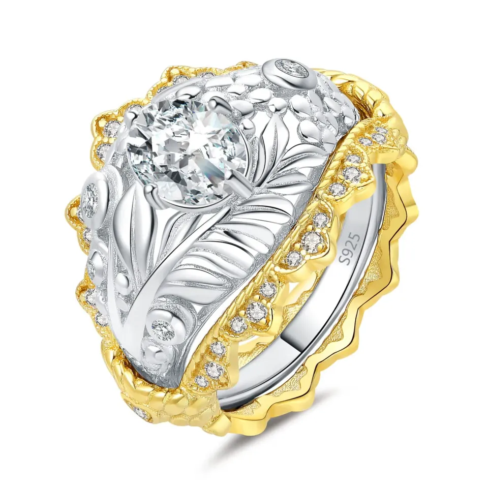 JewelryPalace Anello Donna Argento 1.55ct Foglia Ovale Bicolore