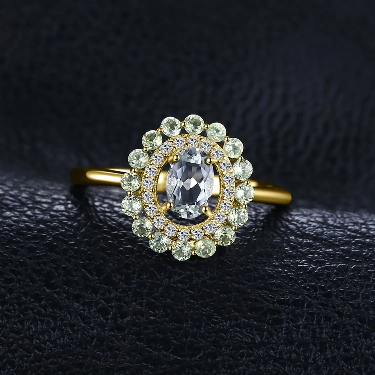 JewelryPalace Halo Anello Ametista Verde Rodiato Argento