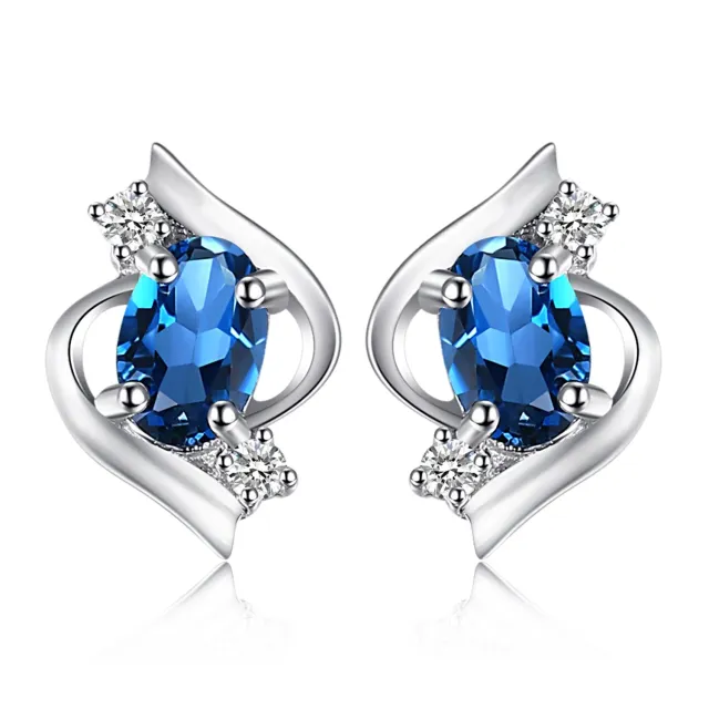 JewelryPalace Orecchini Bottone Argento Topazio Blu 1ct Ovale