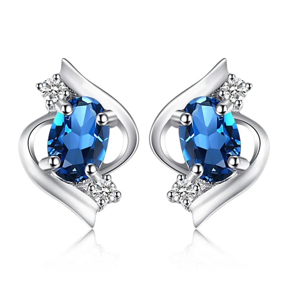JewelryPalace Orecchini Bottone Argento Topazio Blu 1ct Ovale