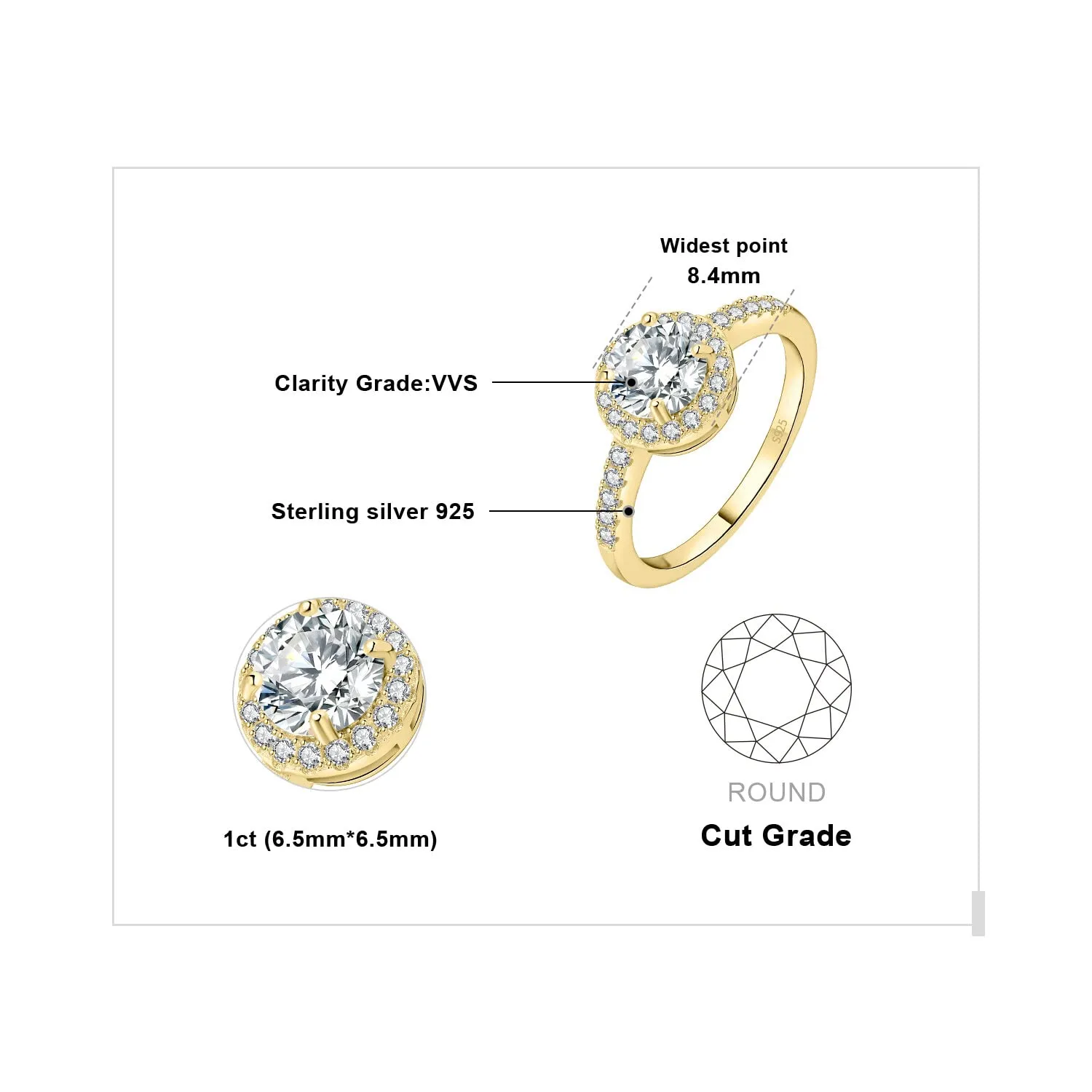 JewelryPalace 1ct Halo anello fidanzamento argento moissanite