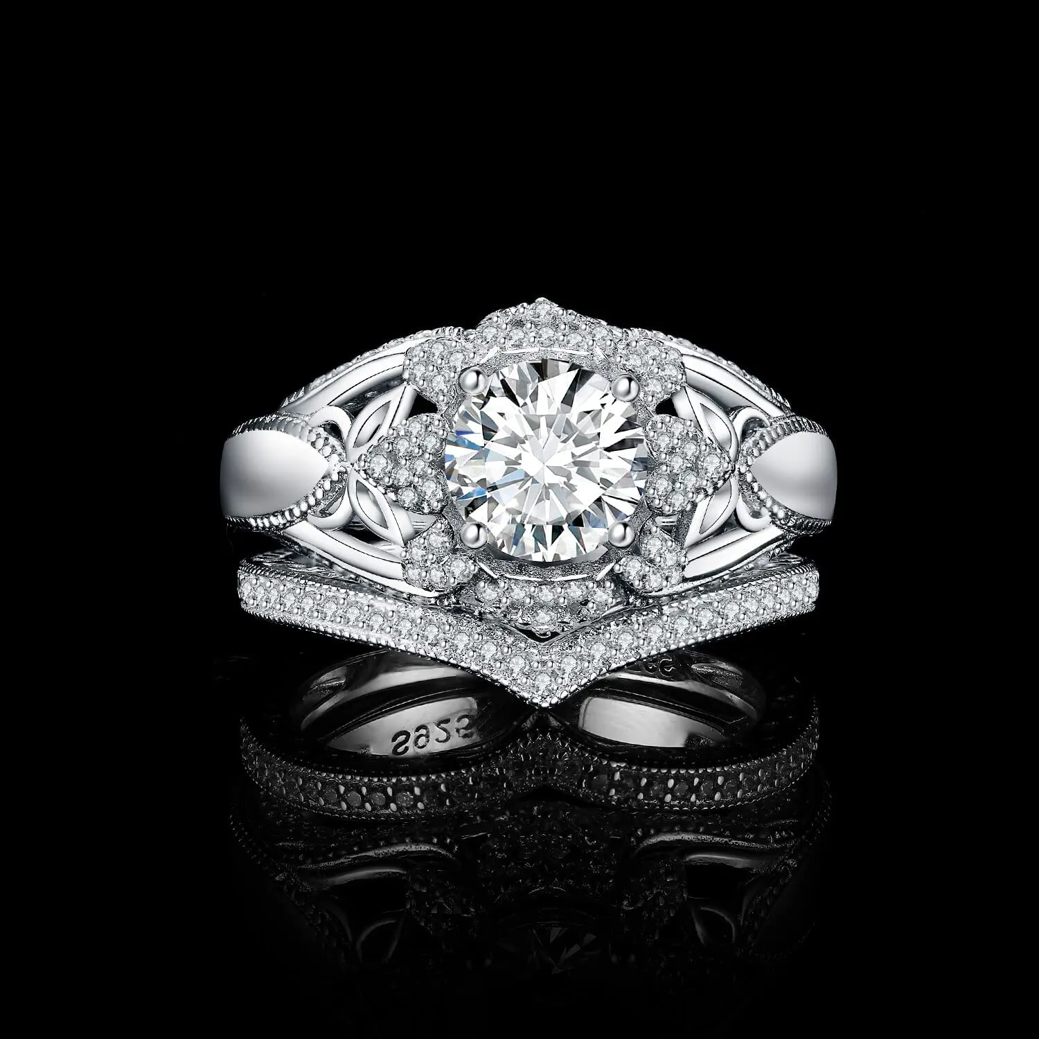 JewelryPalace Vintage Halo Farfalla anello argento zirconia