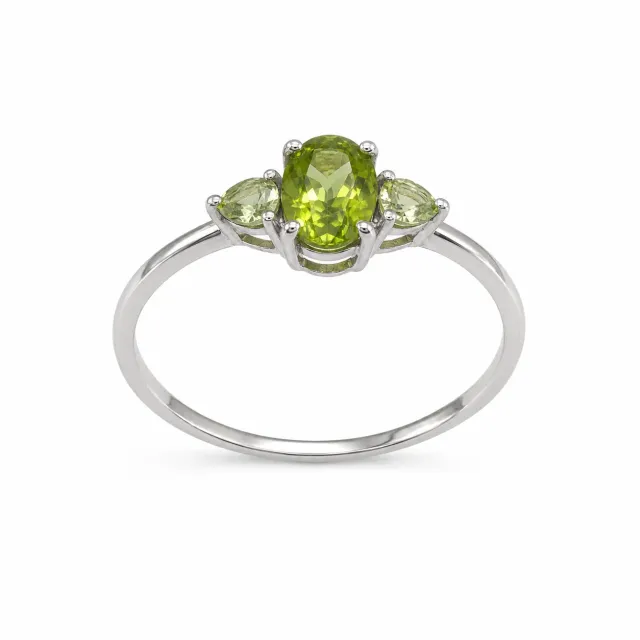 Victoria Jane Peridot anello argento tre peridoti ovale pera