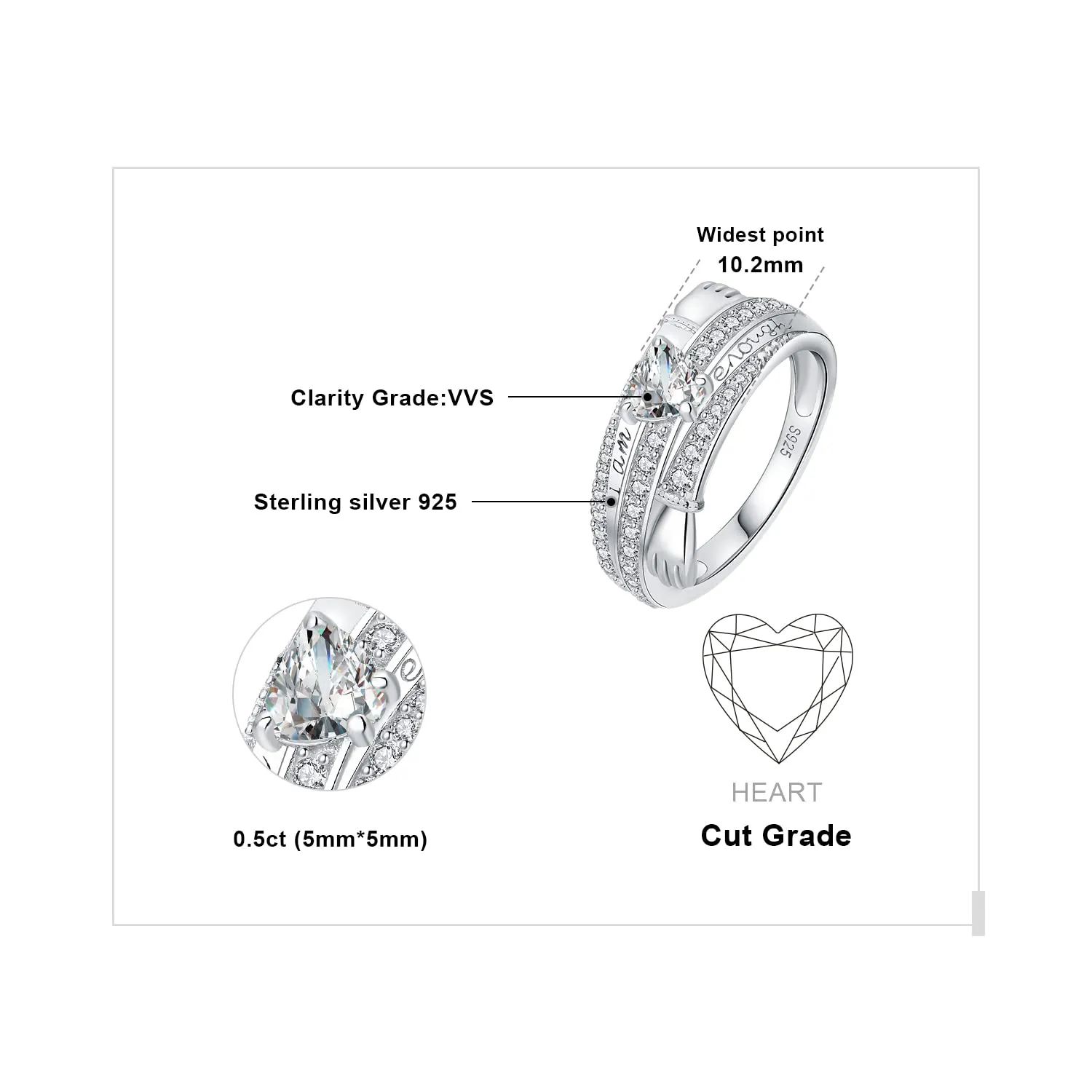 JewelryPalace Claddagh Abbraccio anello argento 925 zirconia cuore