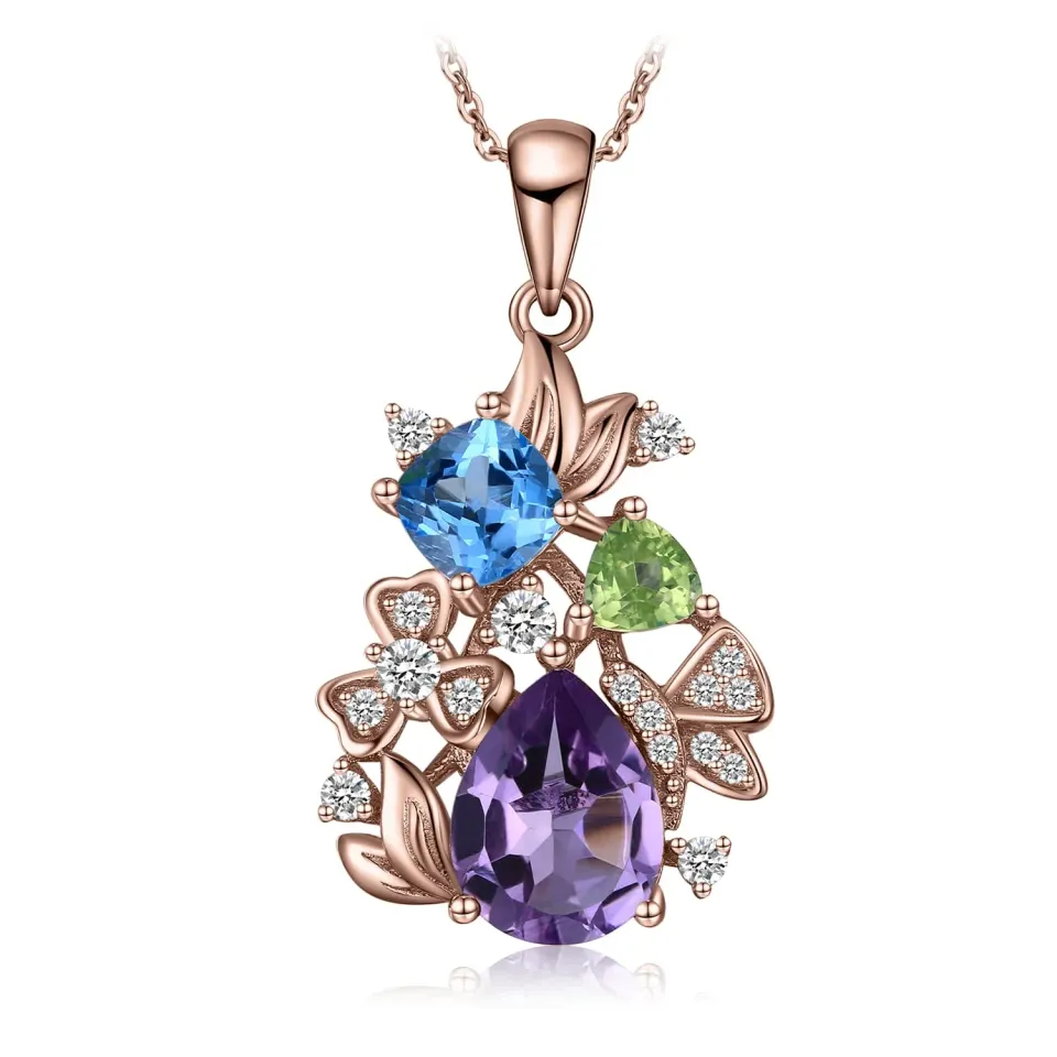 JewelryPalace Fiore Collana Argento 925 Tre Ori Pietre Naturali 45cm