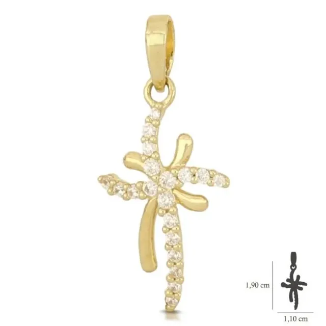 Gioielli Celiento Croce Zirconata Ciondolo Oro Giallo 18Kt