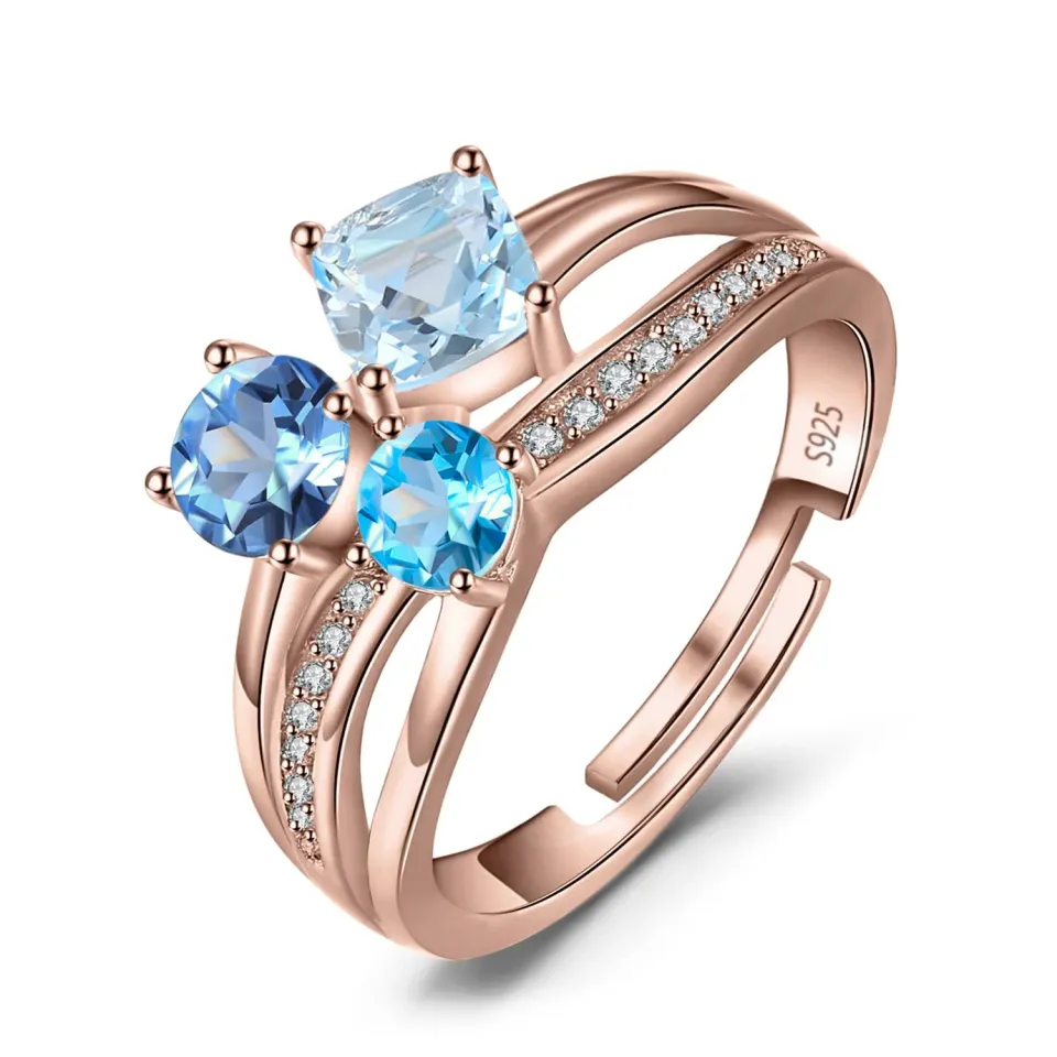 JewelryPalace Tre Pietre anello argento 925 topazio blu