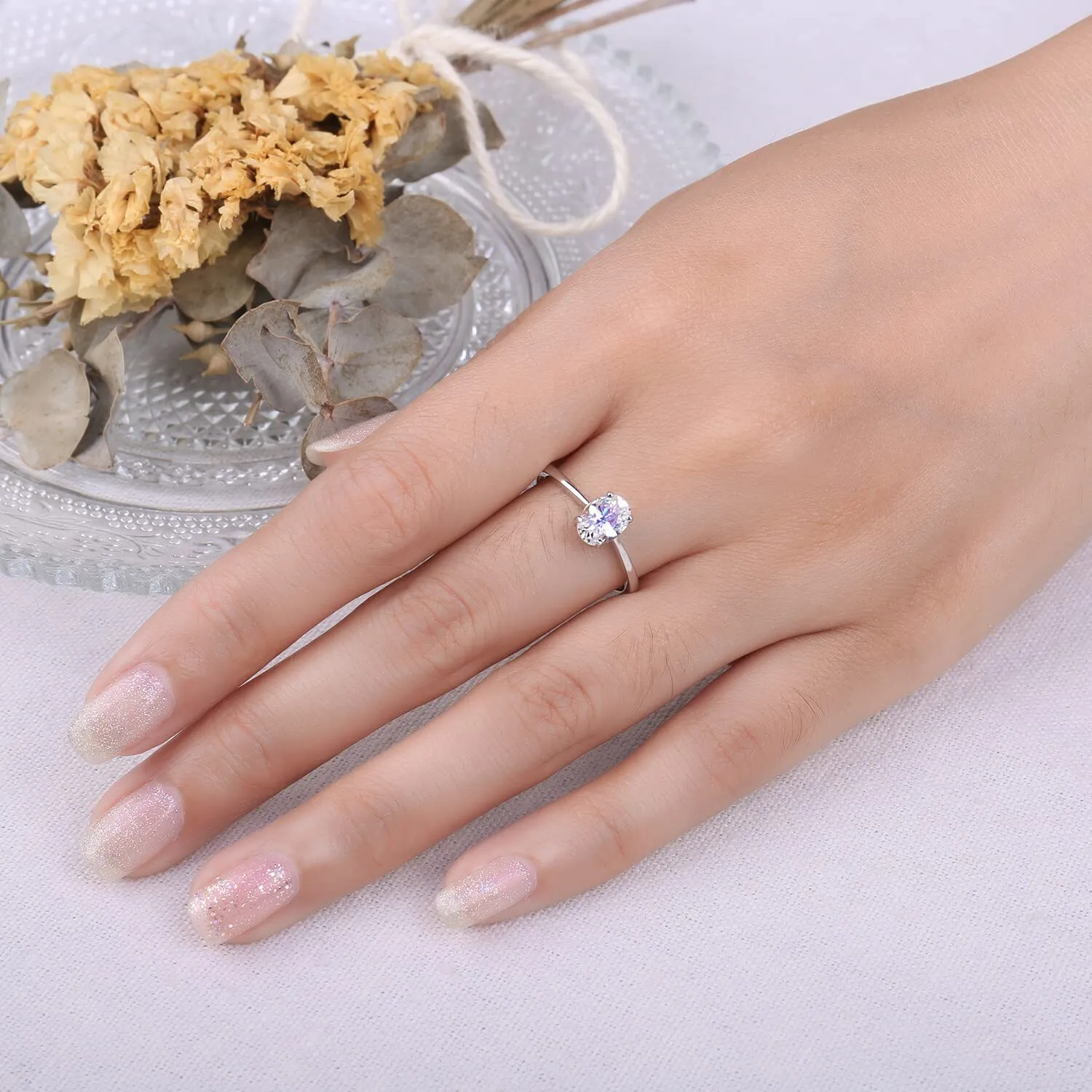 JewelryPalace 1-2ct Anello Solitario Ovale Argento