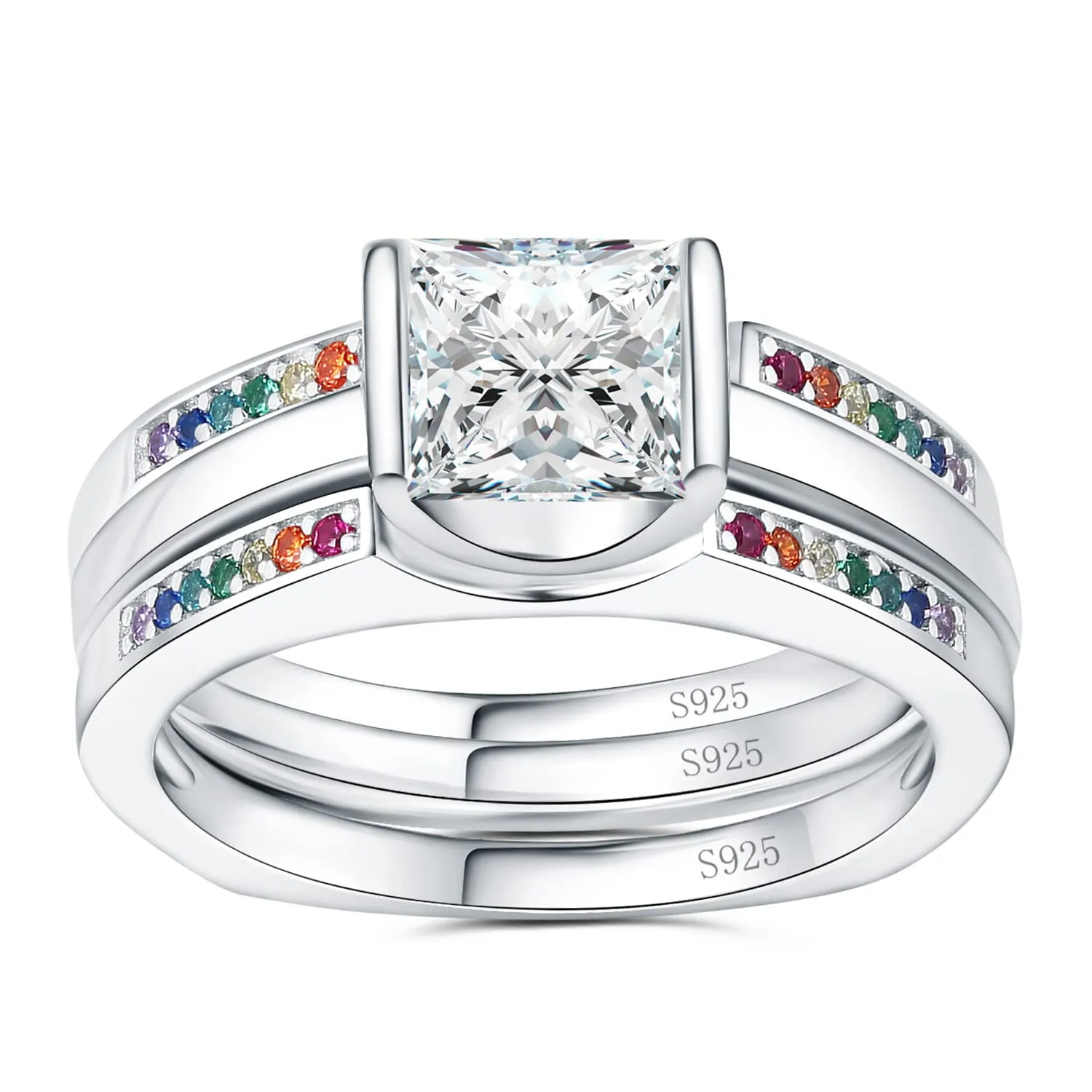 JewelryPalace 1.24ct Arcobaleno 3 anelli argento