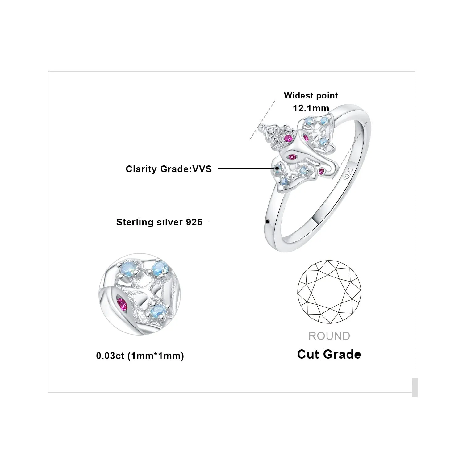 JewelryPalace Elefante 0.06ct Anello Argento Rubino