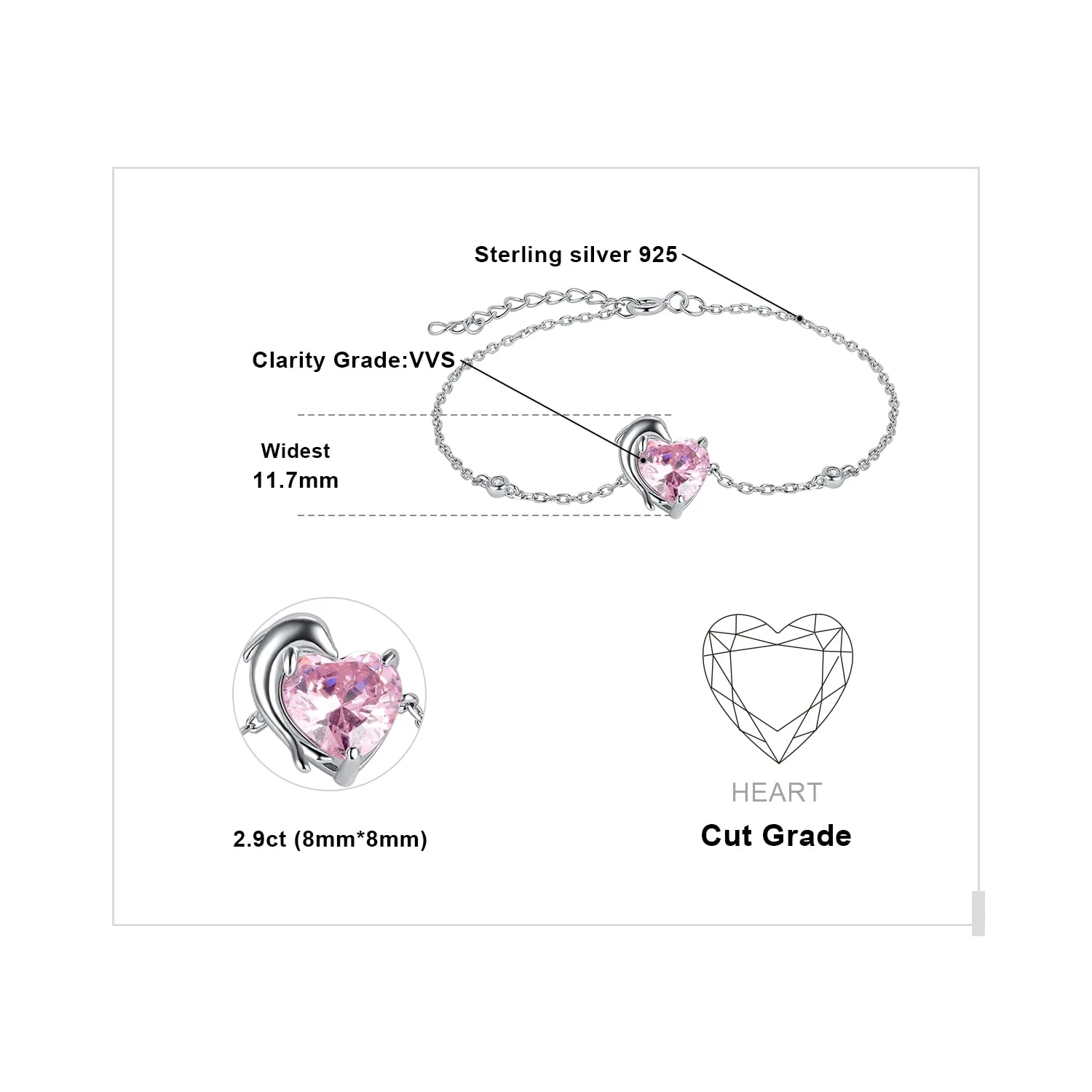 JewelryPalace Delfino 2.9ct Bracciale Argento Rosa