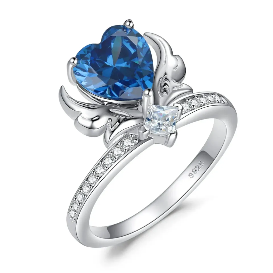 JewelryPalace Anello Ali Angelo Cuore Zirconia Blu 2.2ct Argento
