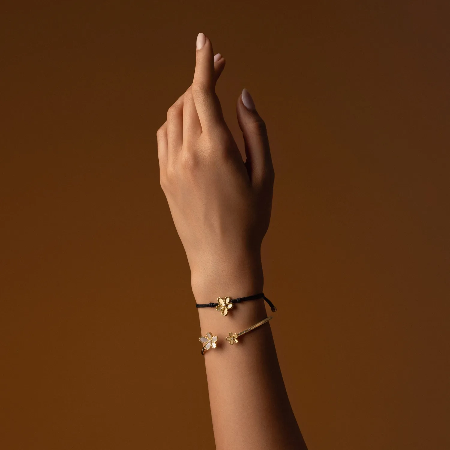 Roberto Coin Jasmine bracciale diamante oro giallo cotone seta
