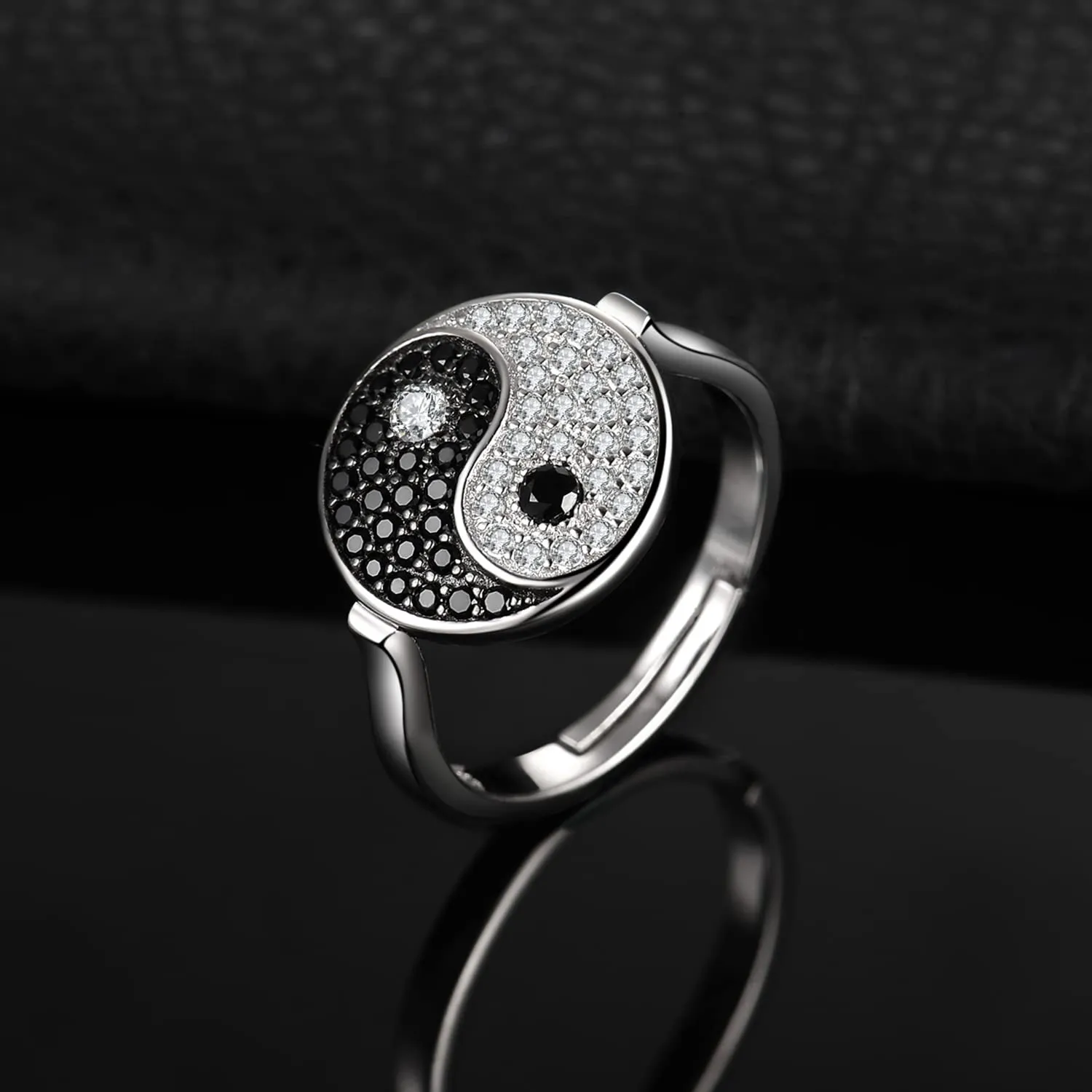 JewelryPalace Yin Yang anello argento spinello nero regolabile