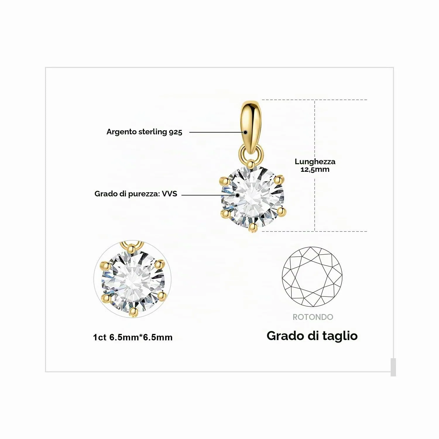 JewelryPalace Moissanite 1.0ct collana oro taglio rotondo