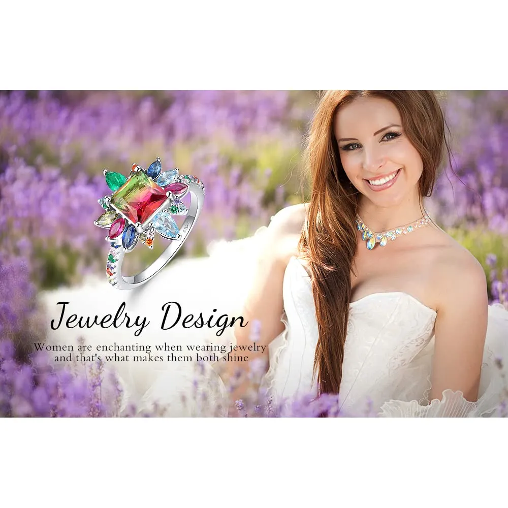 JewelryPalace Fiore Halo Anello Tormalina Quadrato Argento
