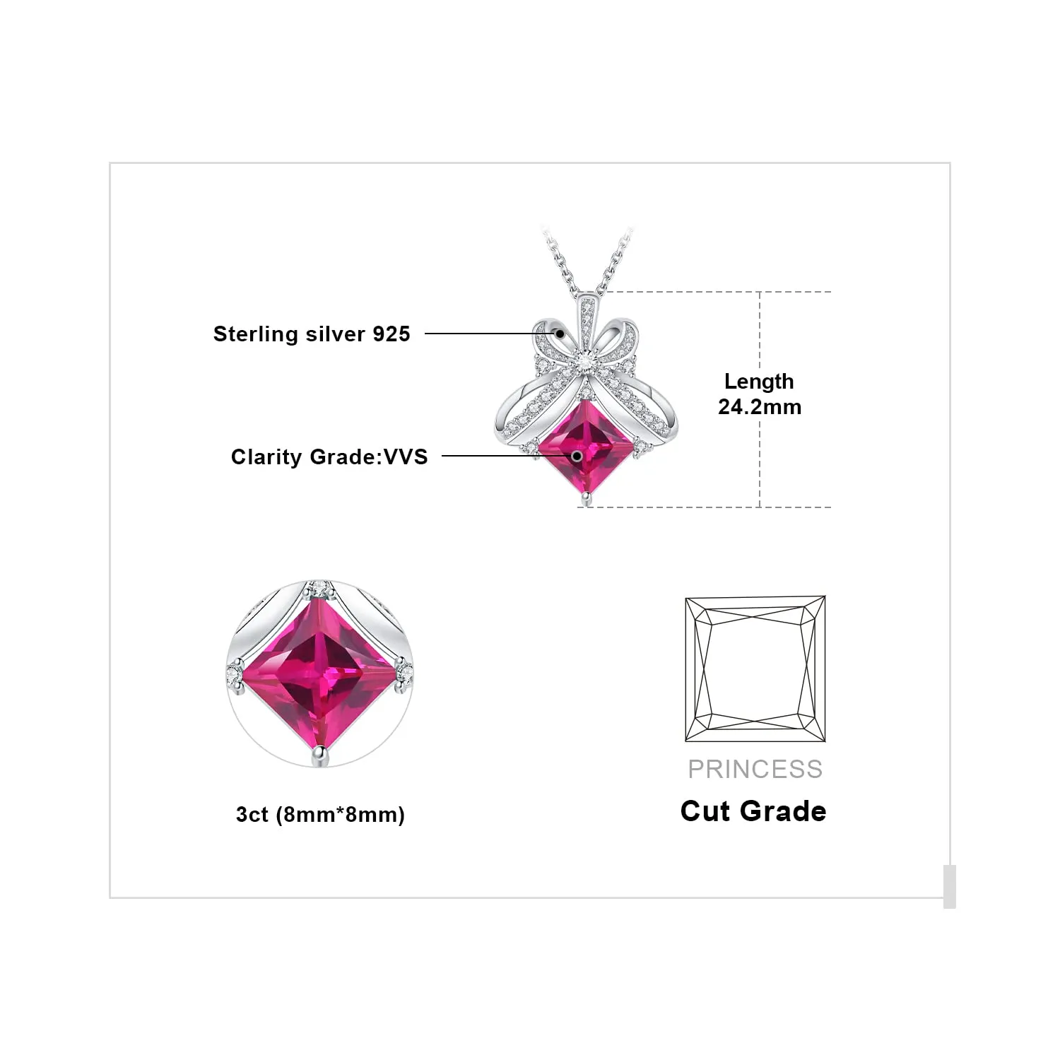 JewelryPalace Farfalla 3.6ct collana argento zaffiro rosa 45cm
