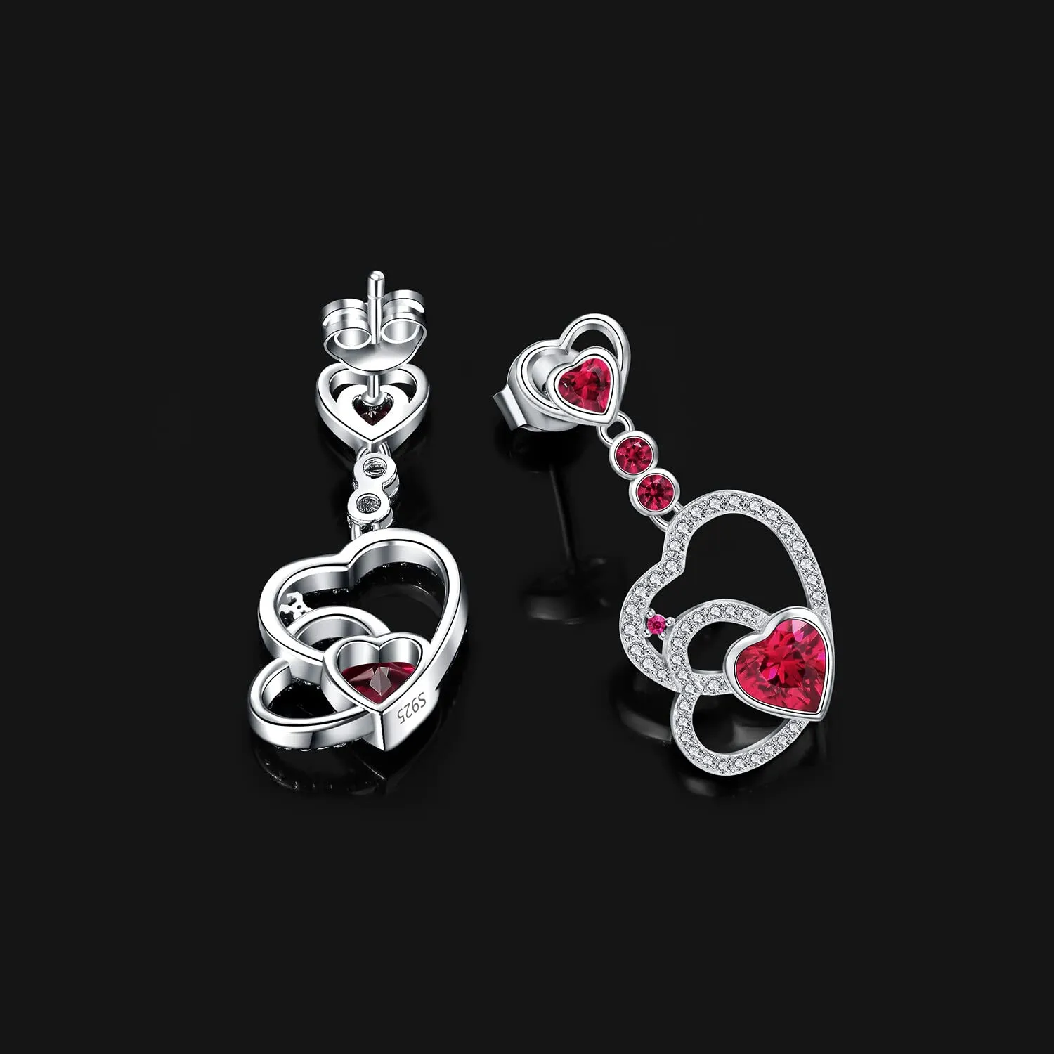 JewelryPalace Cuore orecchini pendenti argento 925 rubino rosso