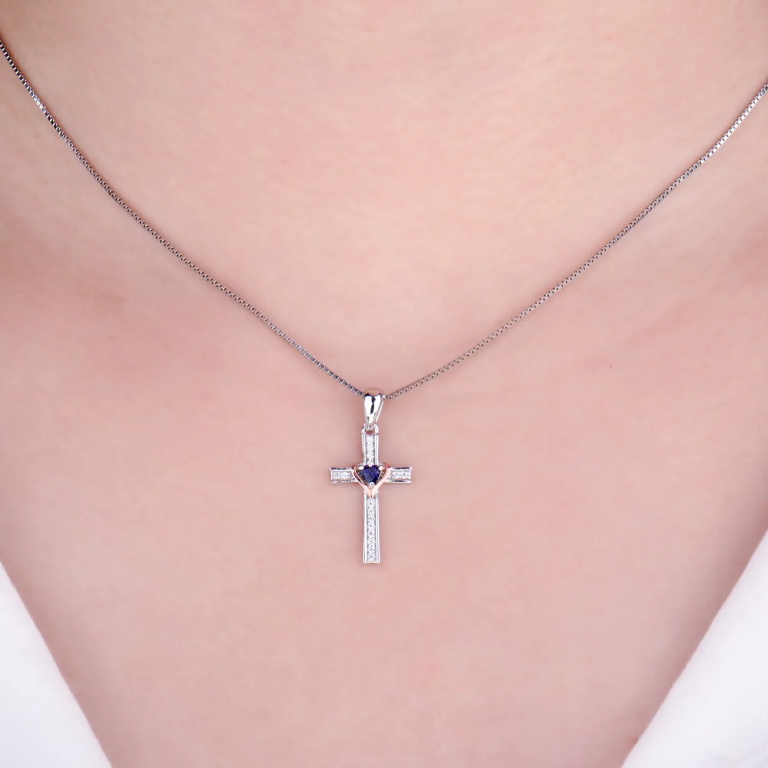JewelryPalace Croce collana argento peridoto zaffiro 45 cm