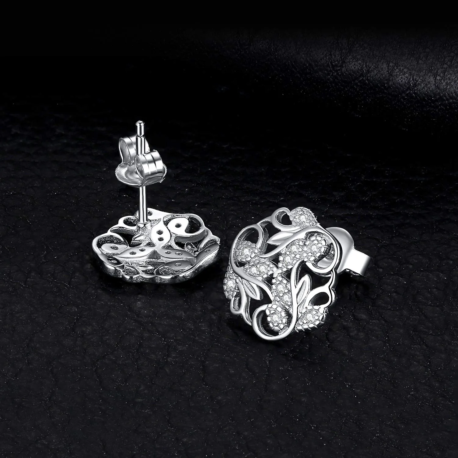 JewelryPalace Foglia orecchini bottone argento zirconia