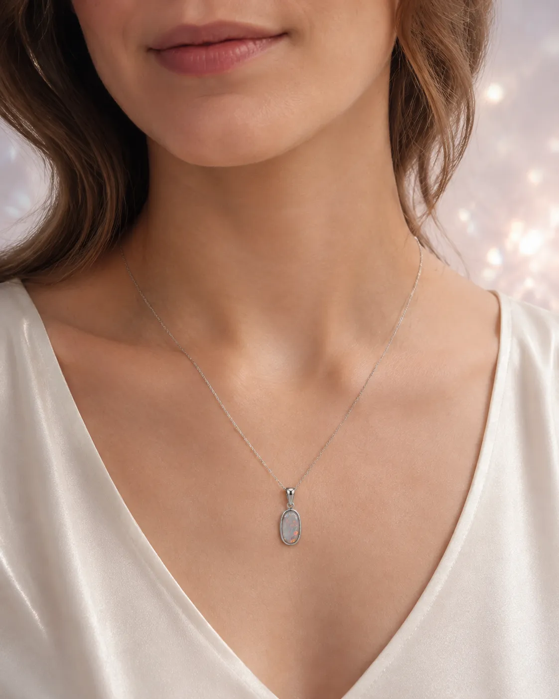 Victoria Jane White Shimmer collana pendente opale bianco