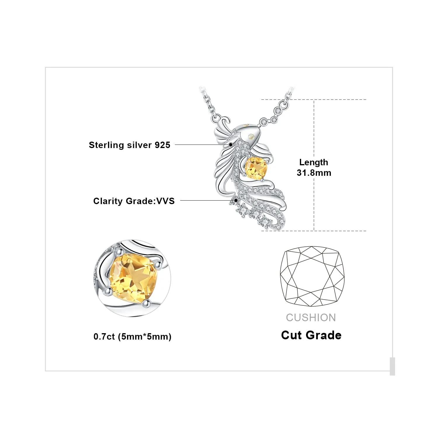 JewelryPalace Carpa Koi 1.3ct Collana Argento 925 Citrino