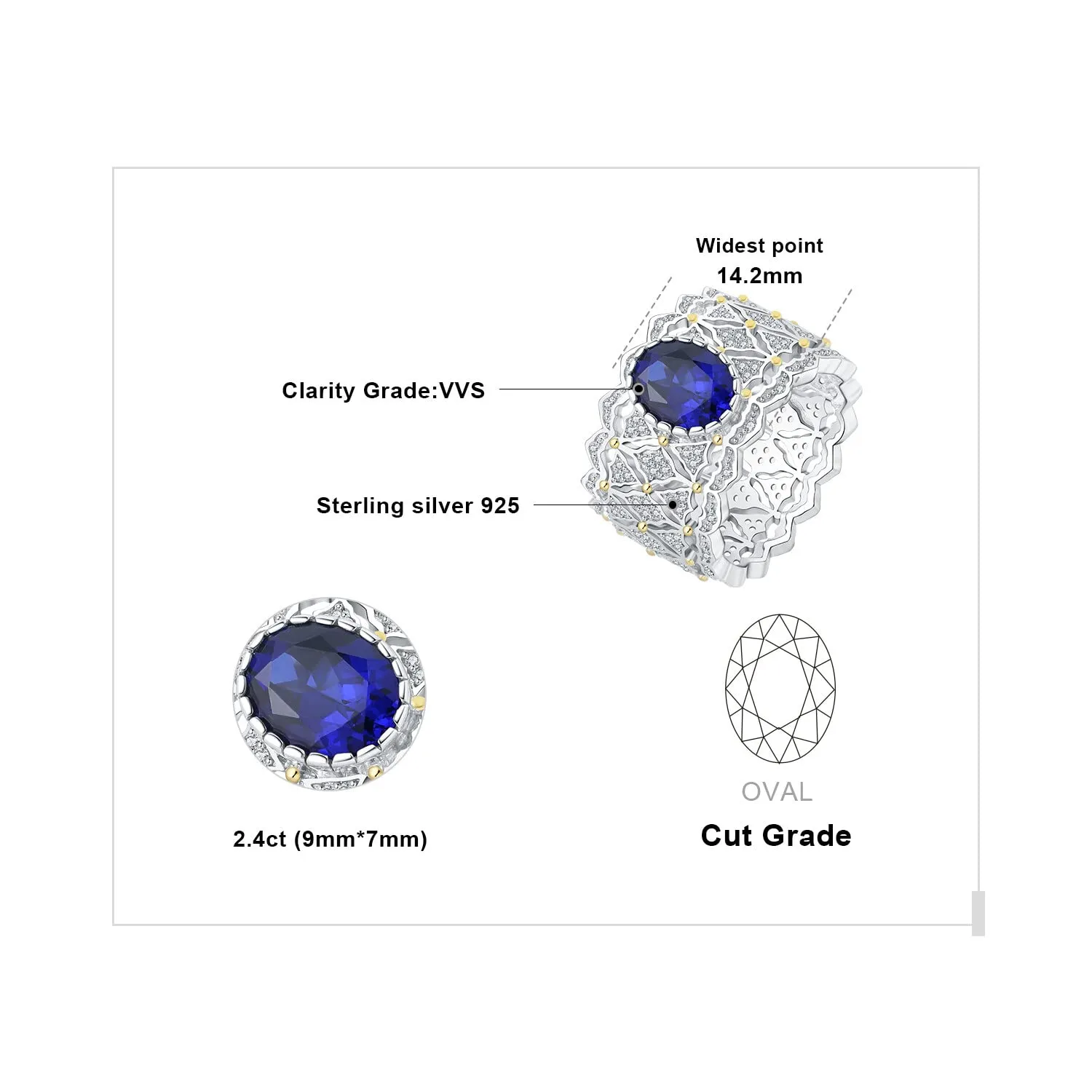 JewelryPalace Vintage 2.4ct Anello Solitario Zaffiro Blu