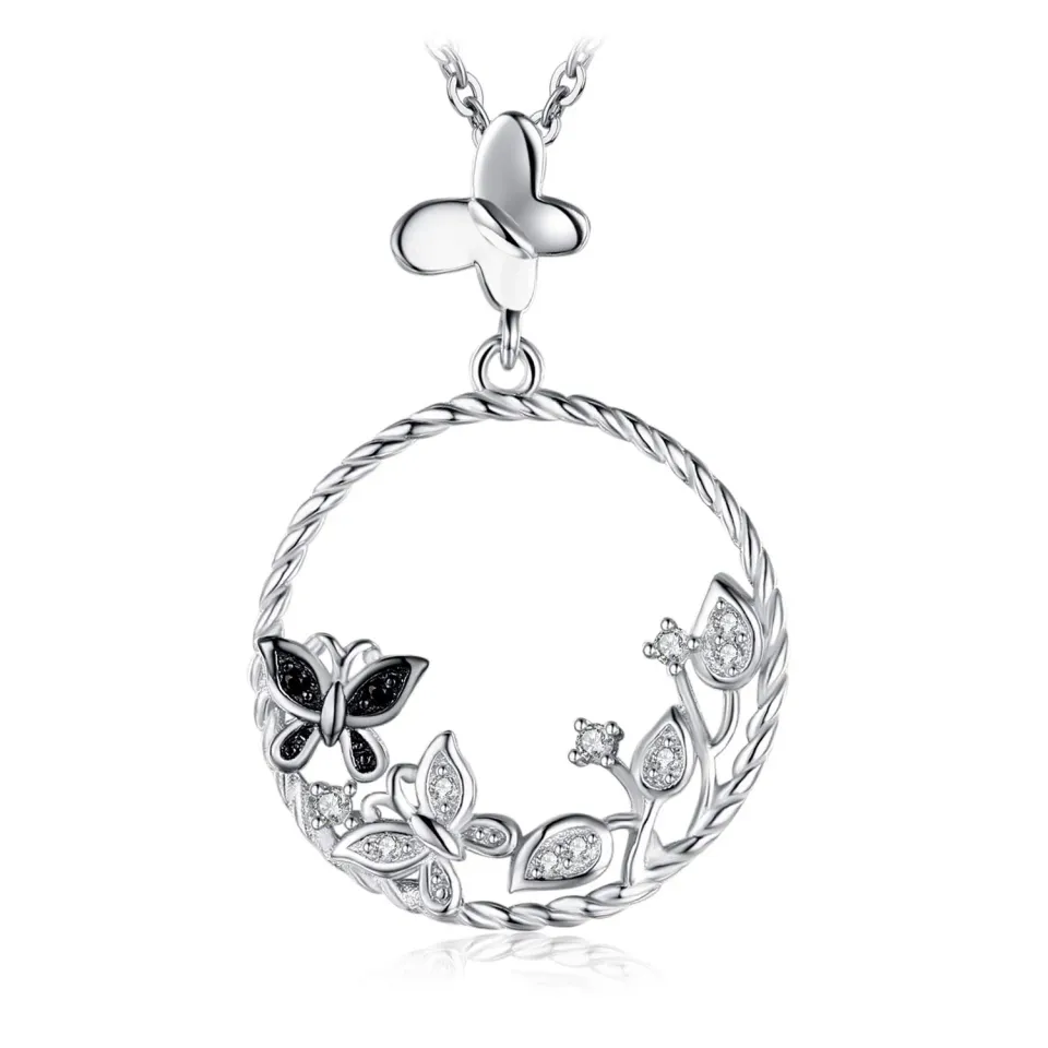 JewelryPalace Farfalla Collana Argento 925 spinello nero 45 cm