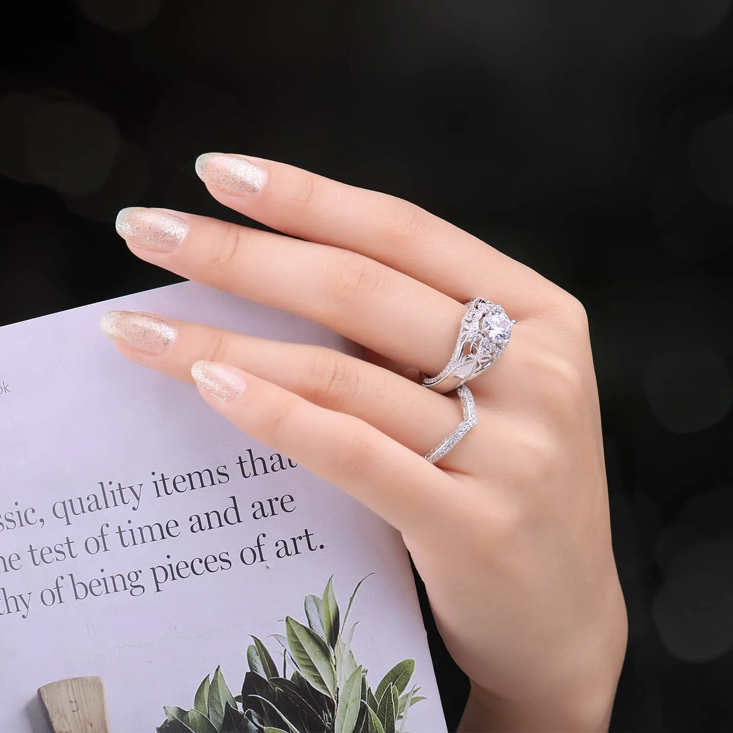 JewelryPalace Vintage Halo Farfalla anello argento zirconia