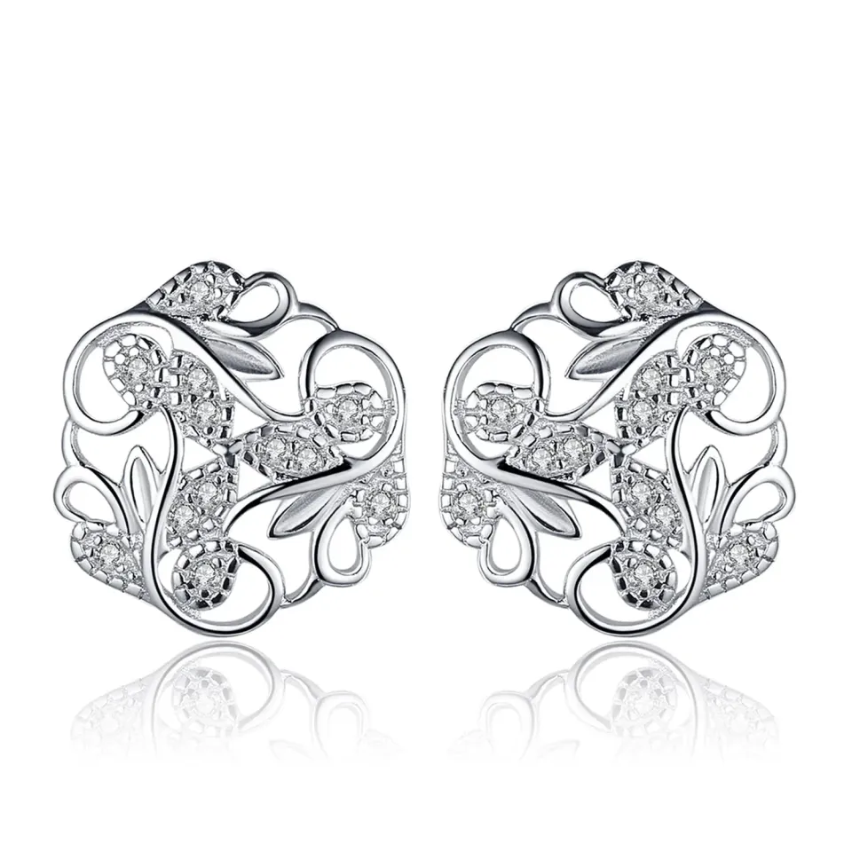JewelryPalace Foglia orecchini bottone argento zirconia