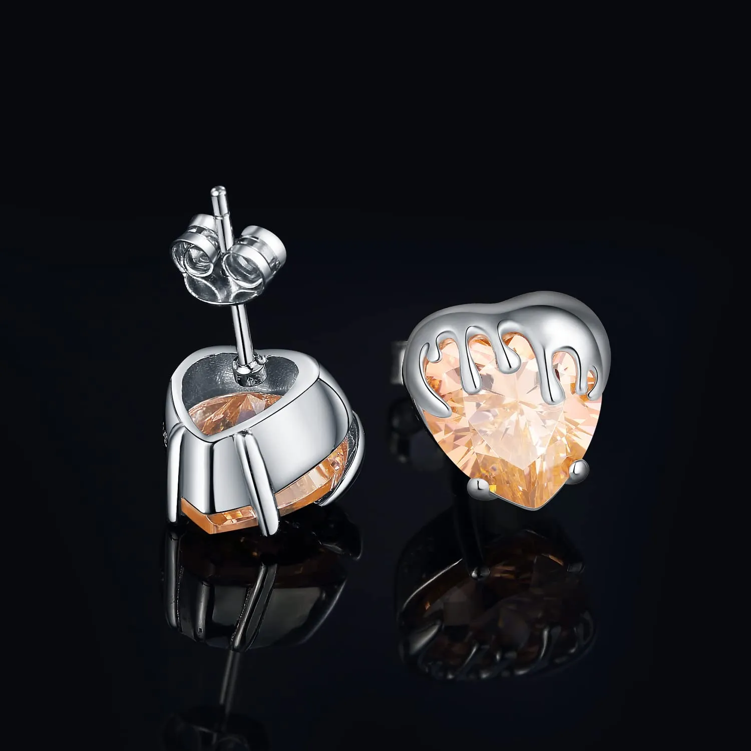 JewelryPalace Ape 9.2ct Orecchini Bottone Argento Cuore Arancione