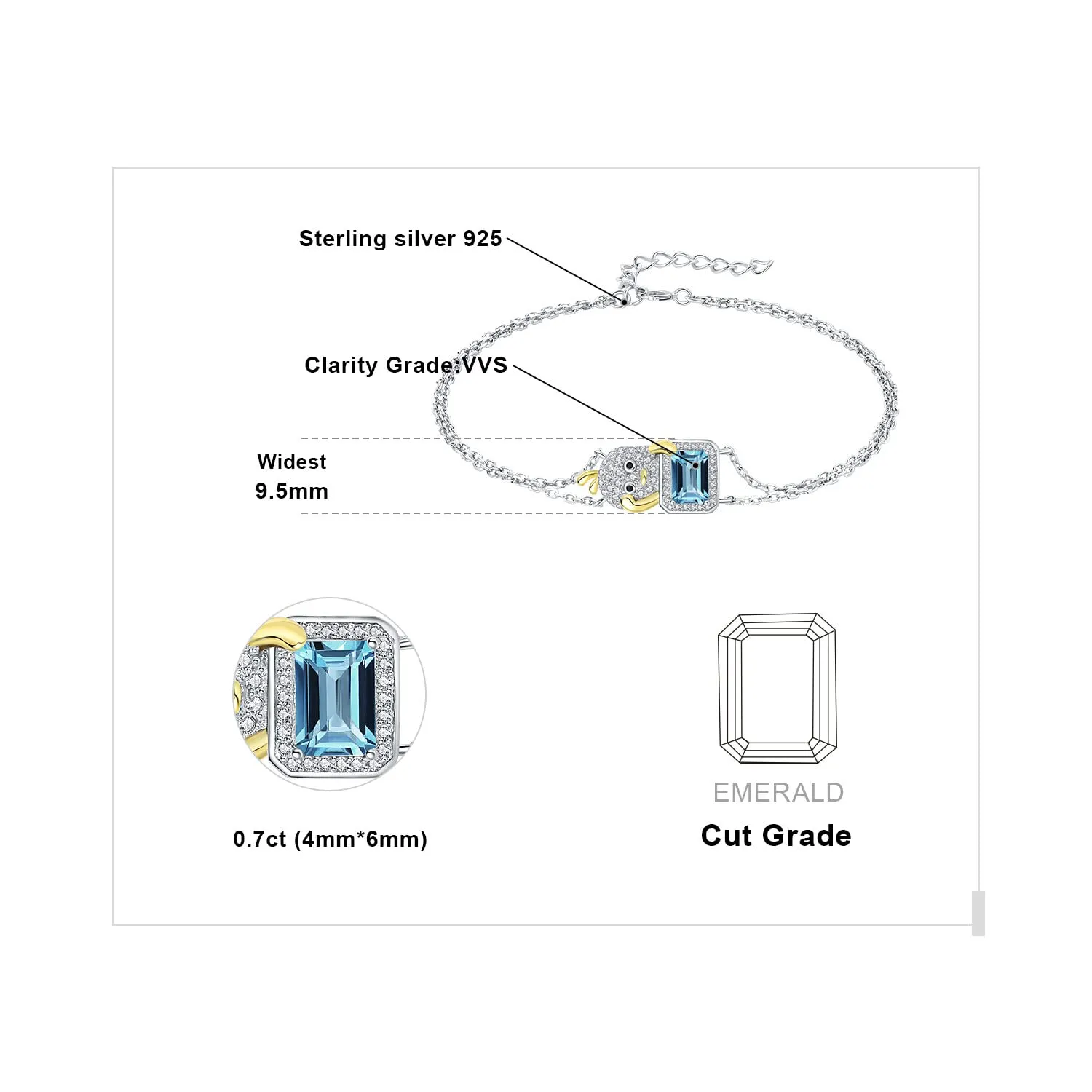 JewelryPalace Halo Anatra Gialla 0.5ct bracciale topazio blu