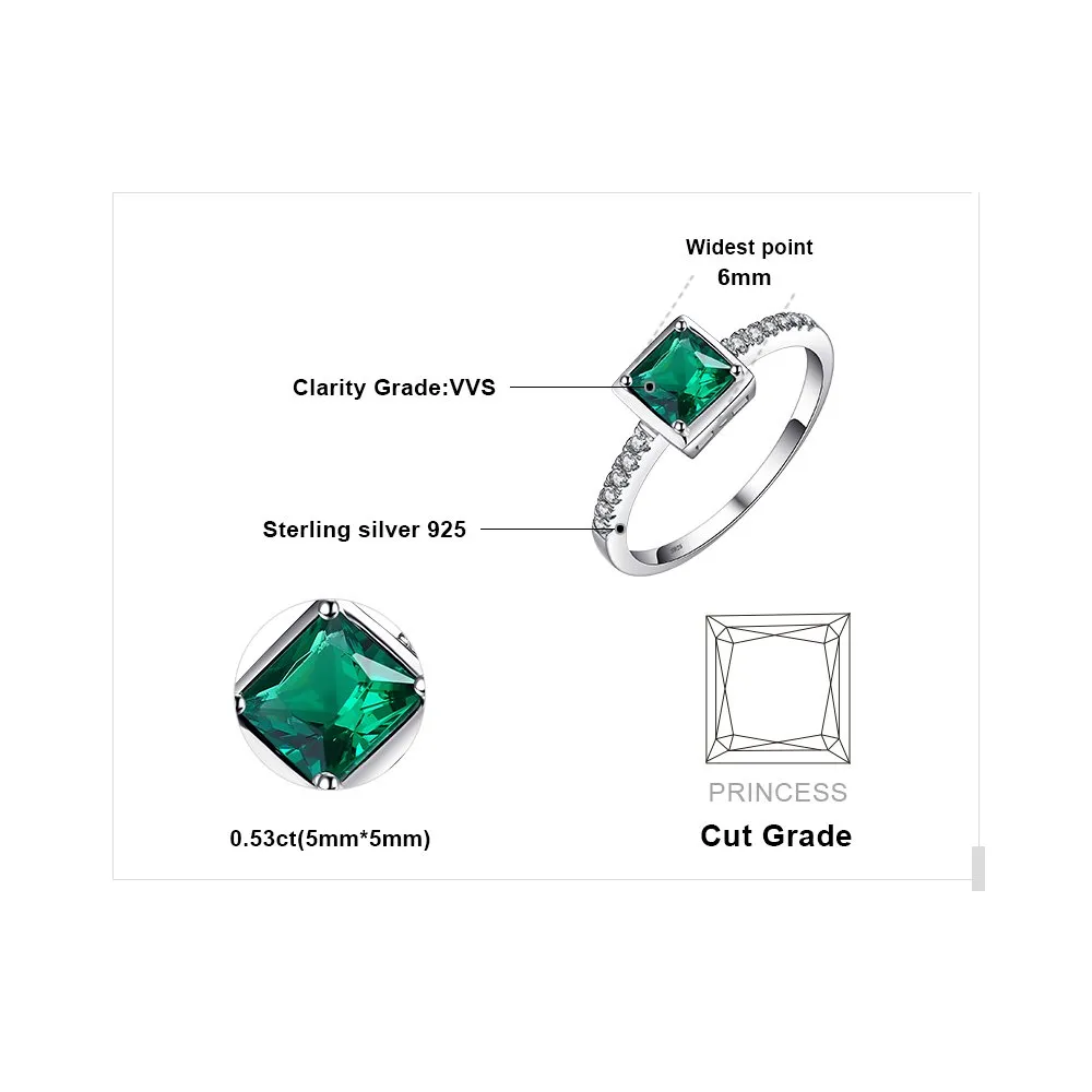 JewelryPalace Smeraldo Anello Argento Pietra Principessa Misura 14.5