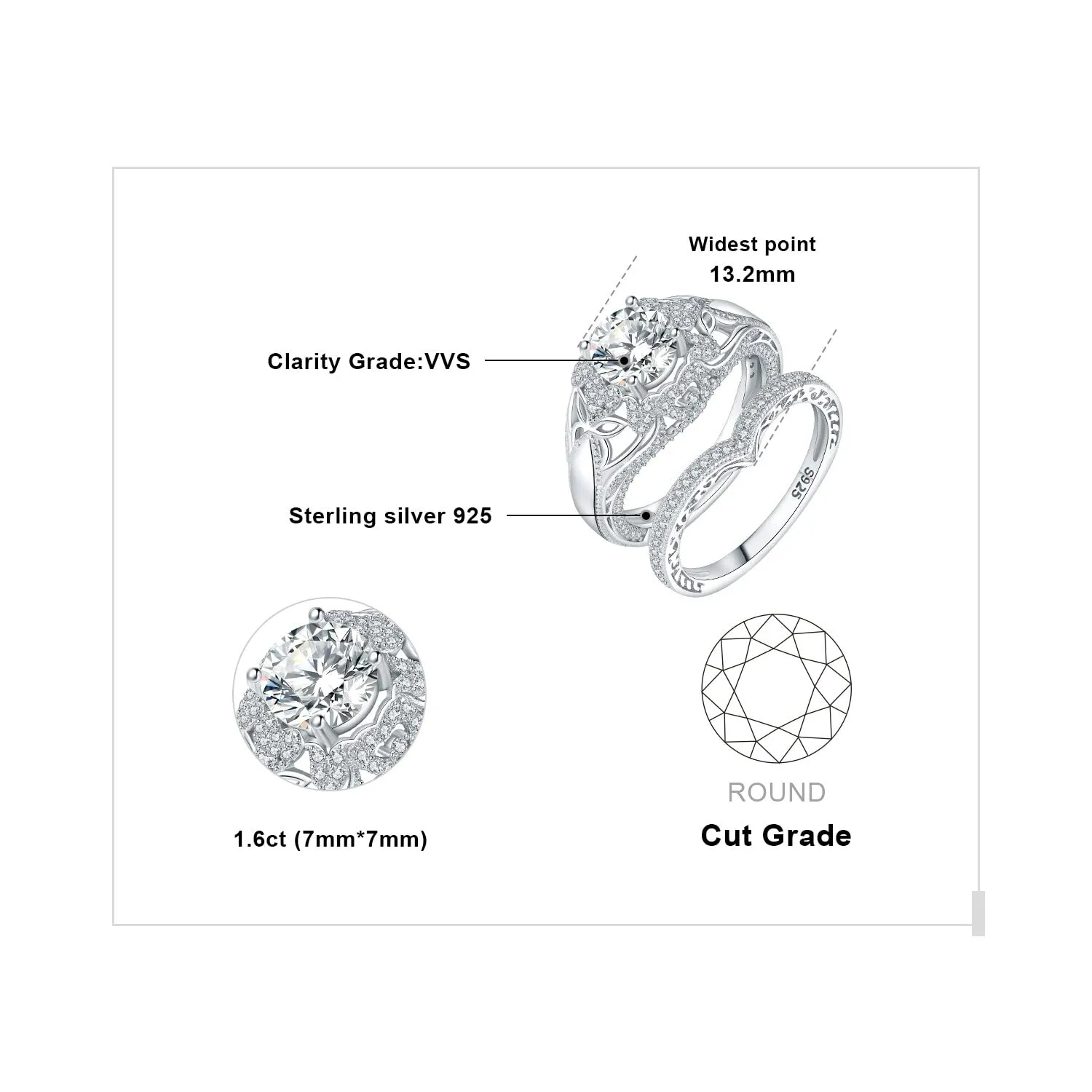 JewelryPalace Vintage Halo Farfalla anello argento zirconia