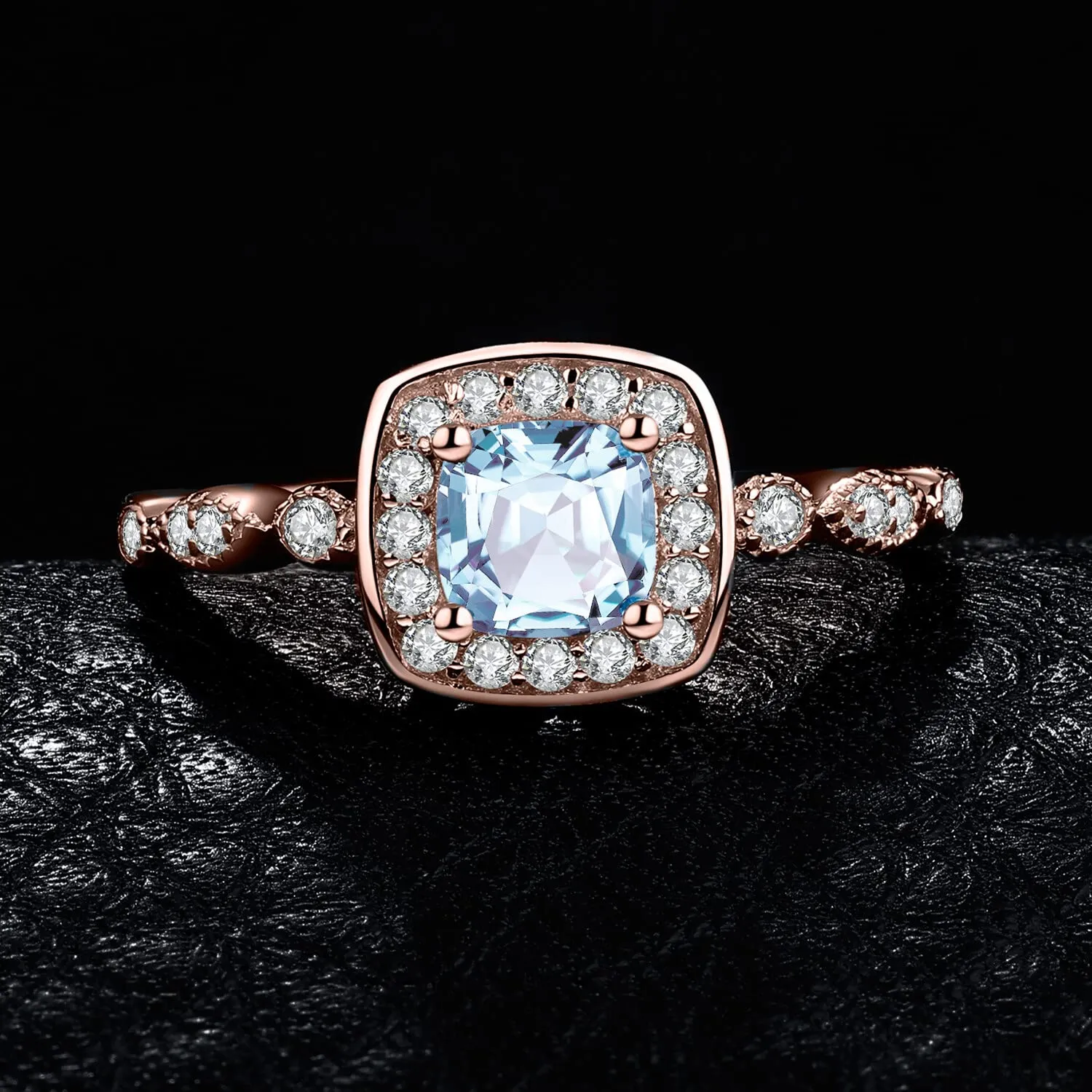 JewelryPalace Halo anello argento rodio topazio azzurro