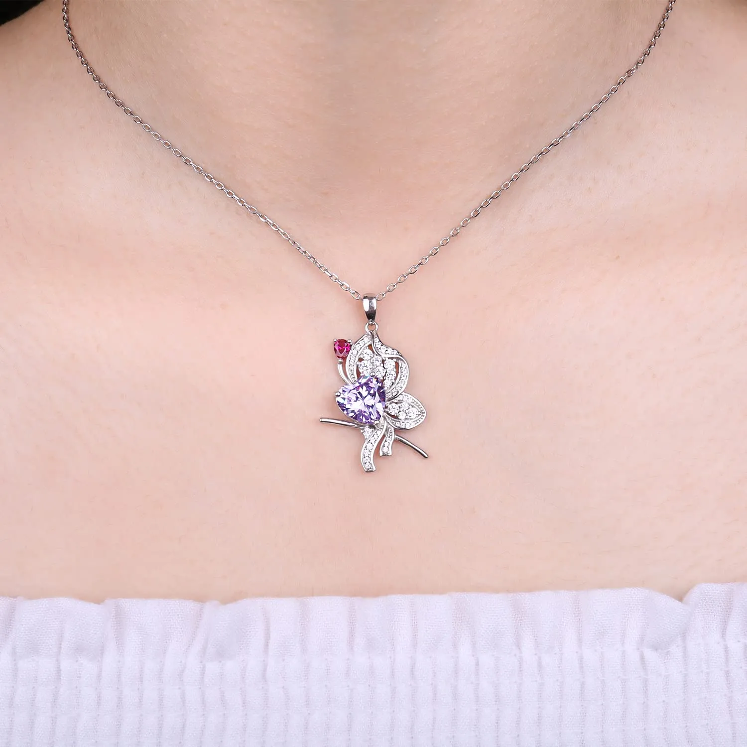 JewelryPalace Farfalla 1.5ct Collana Argento 925 Viola