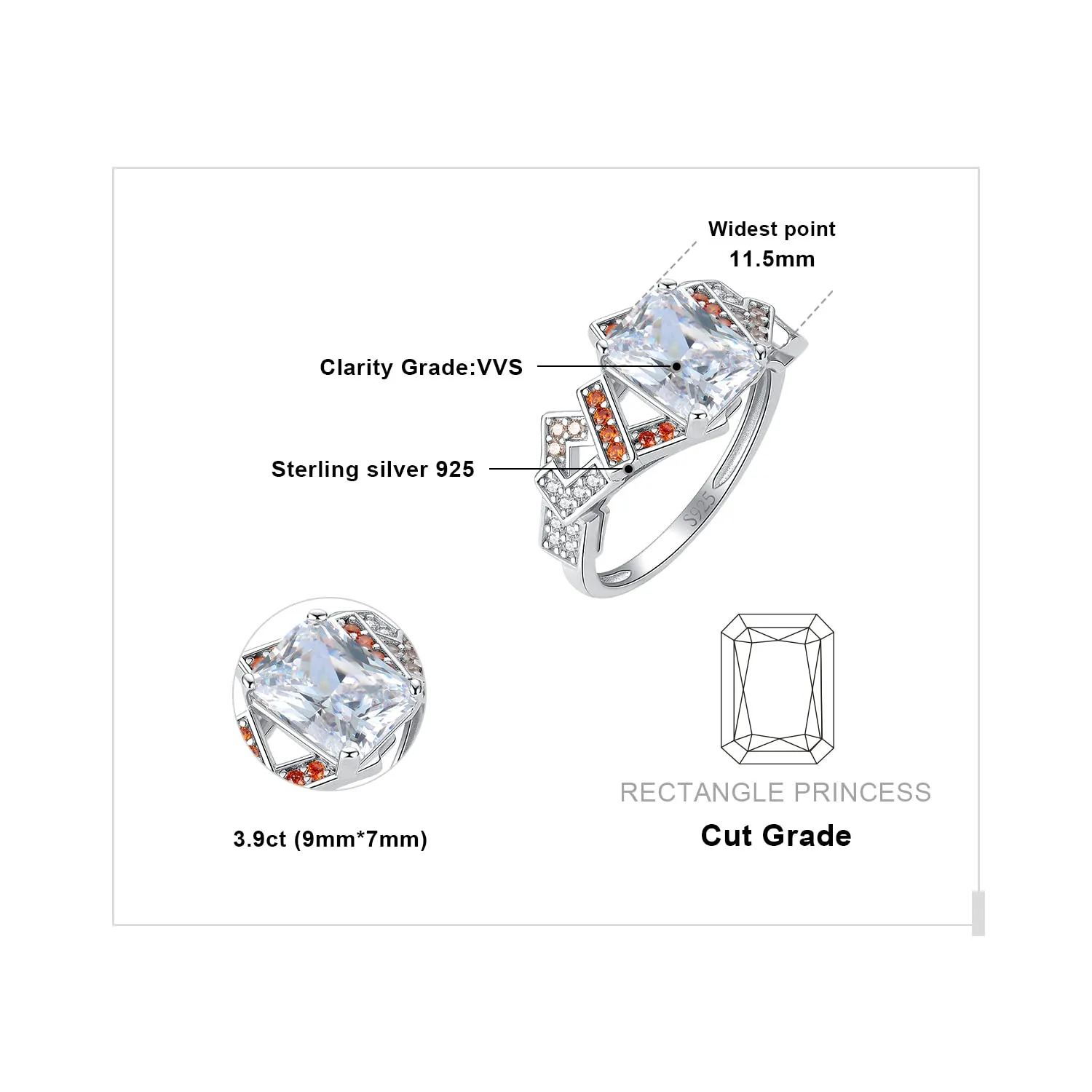 JewelryPalace Cocktail Smeraldo anello argento pietra gialla