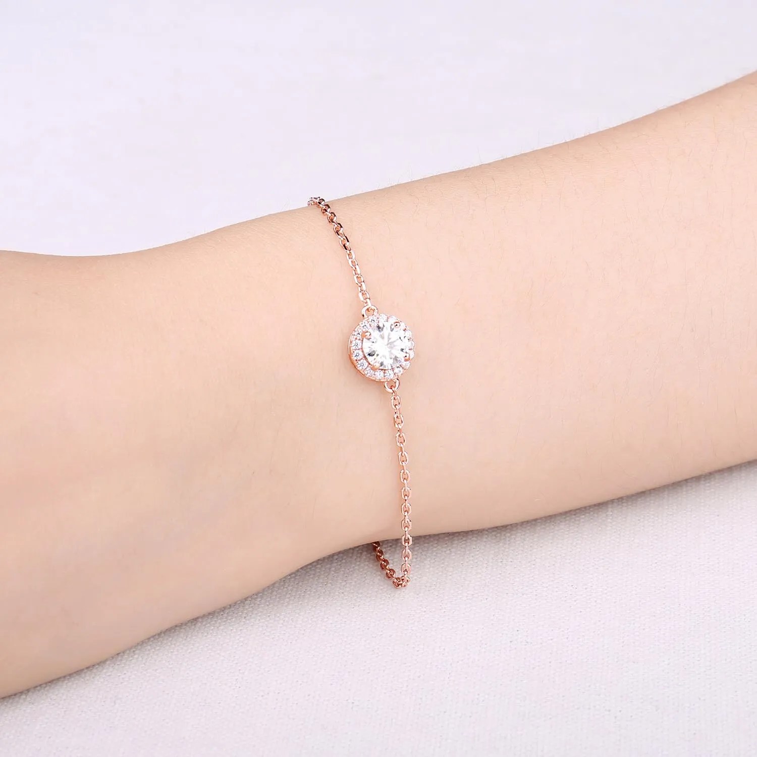 JewelryPalace 1ct Bracciale Halo Moissanite Oro Rosa Rotondo