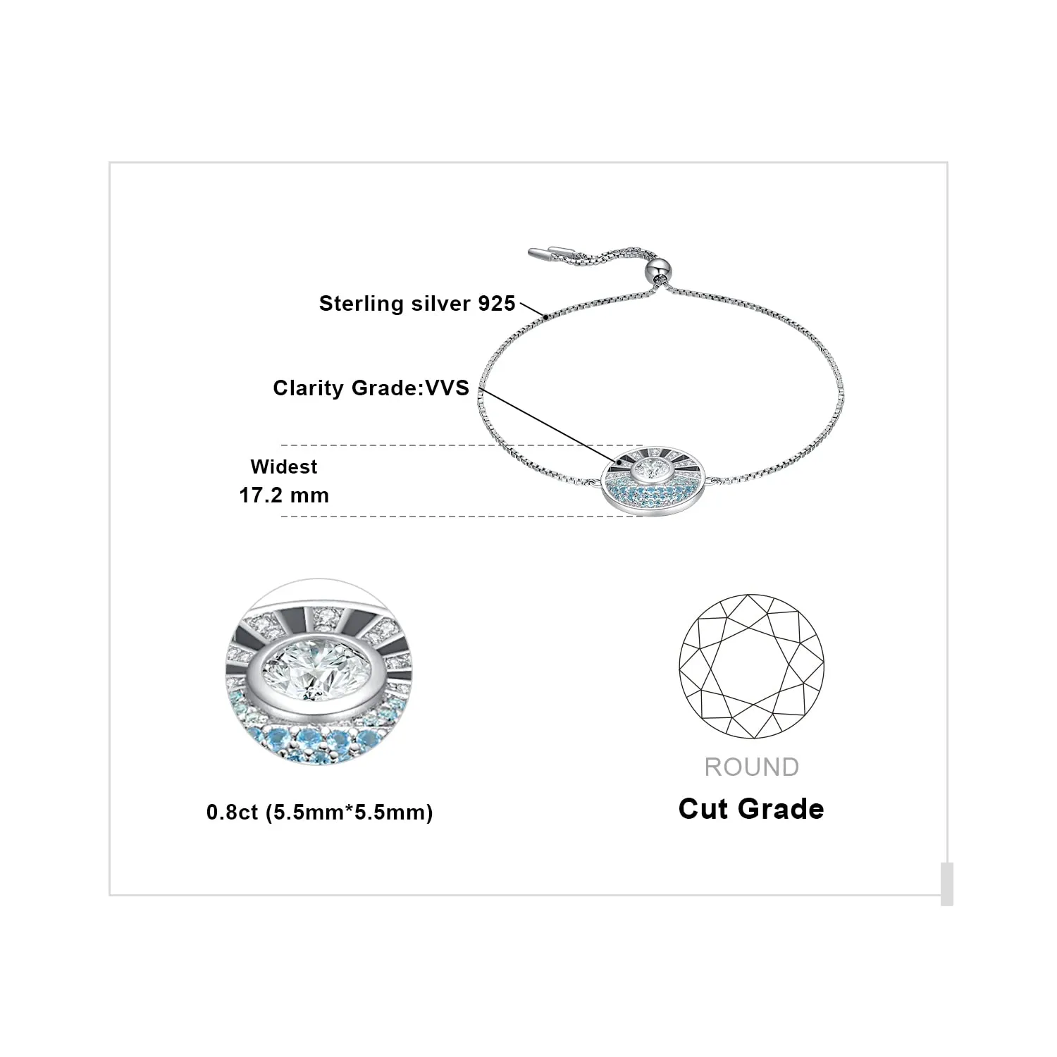 JewelryPalace Sole Mare bracciale argento zirconia blu