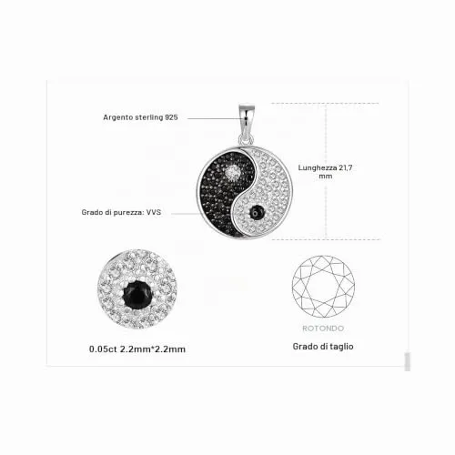 JewelryPalace Yin Yang collana argento spinello nero 45cm