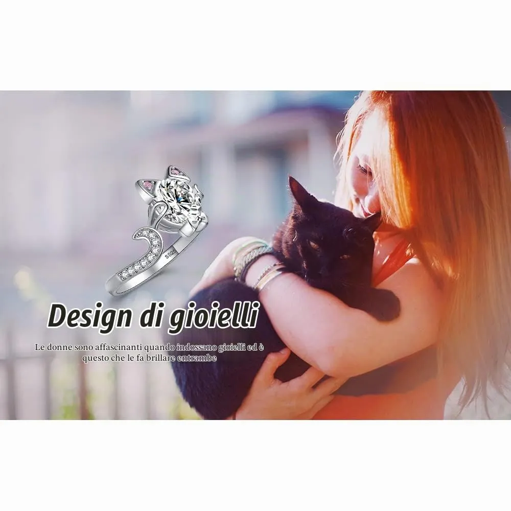 JewelryPalace Gatto anello regolabile argento zirconi rosa