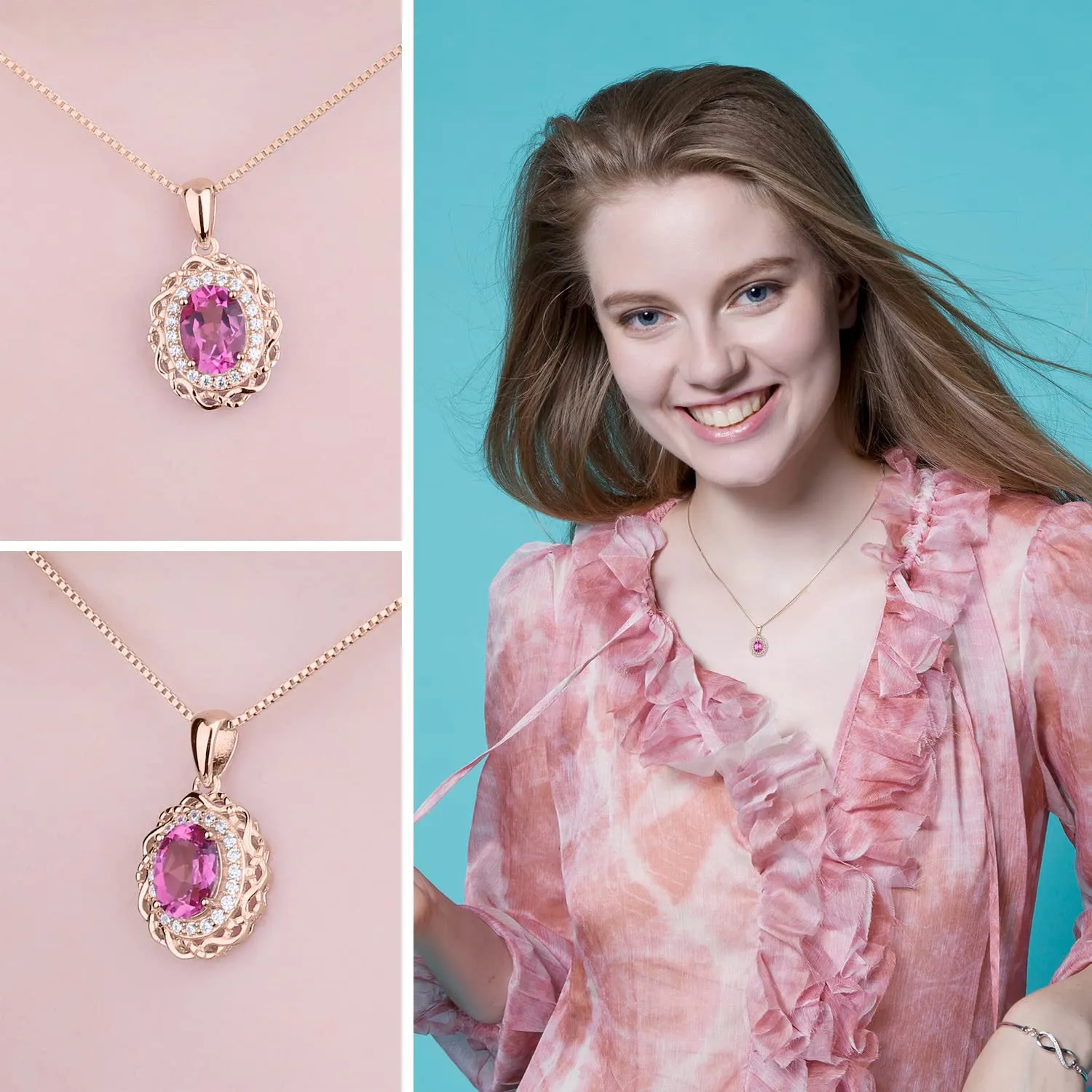 JewelryPalace Vintage Halo Infinito collana argento topazio rosa