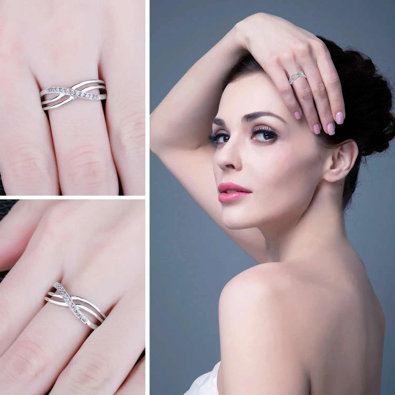 JewelryPalace Infinito Nodo fedina argento zirconia tre ori
