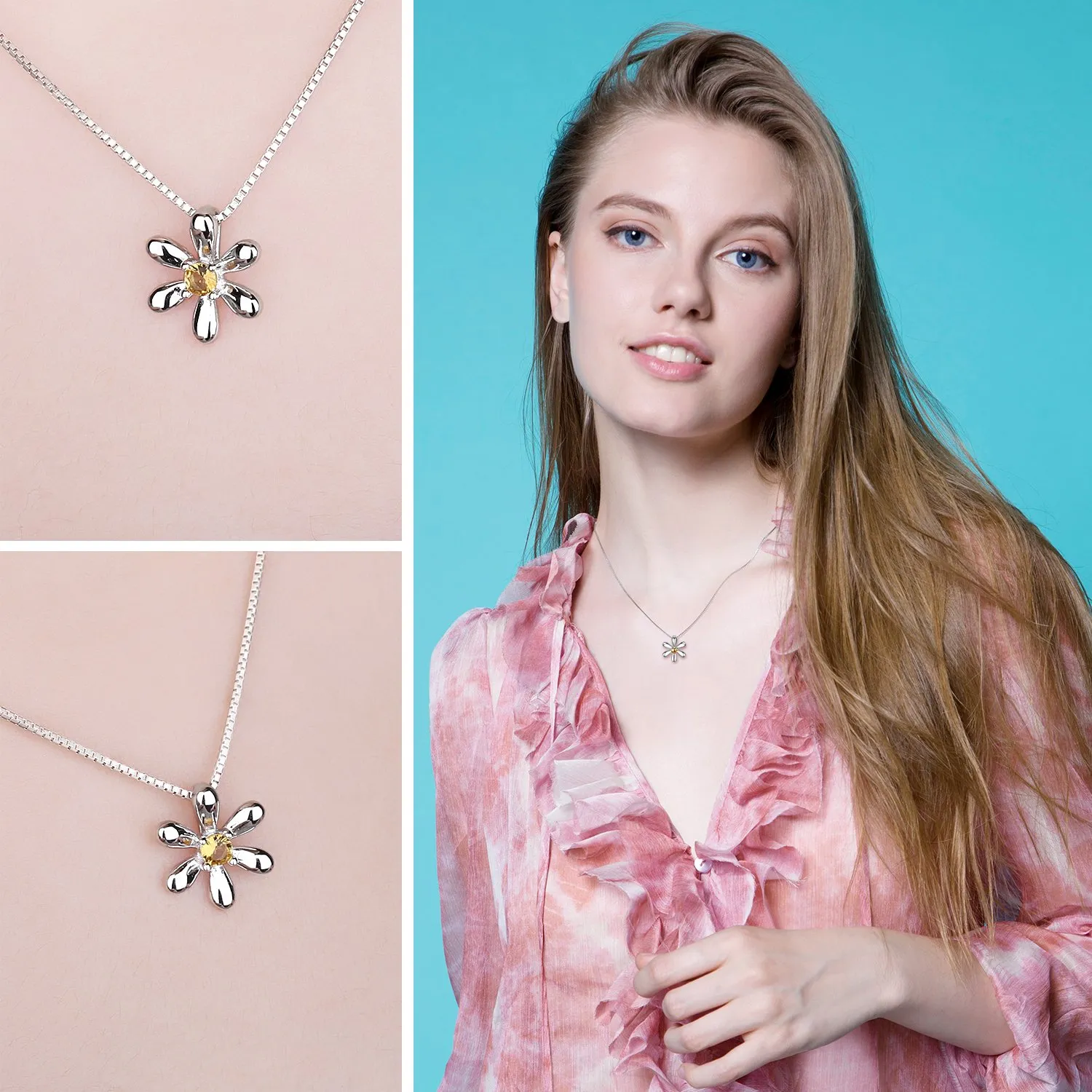 JewelryPalace Fiore Collana Argento Zaffiro Arancione 45cm