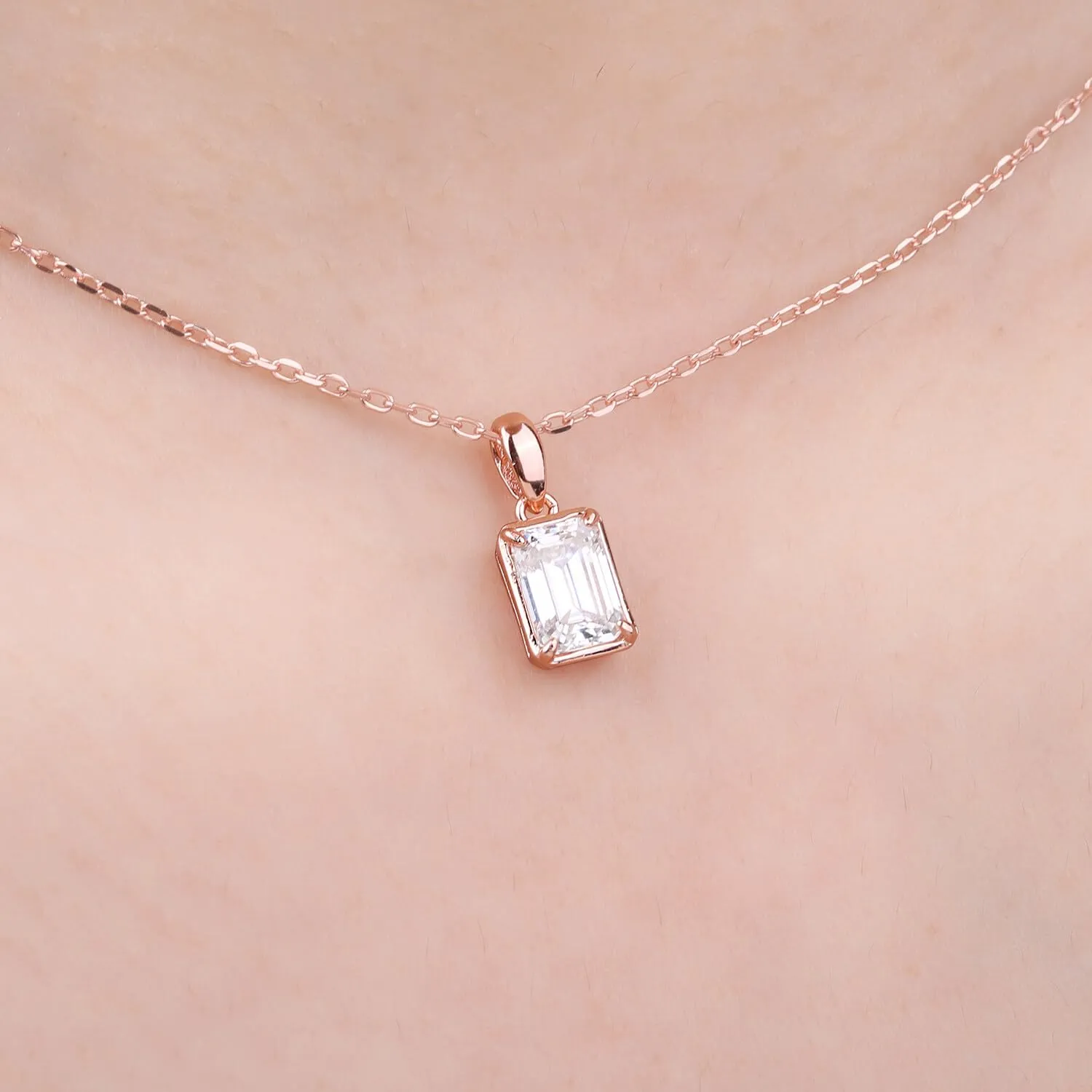 JewelryPalace 1ct Collana Solitario Moissanite Oro Rosa 45cm