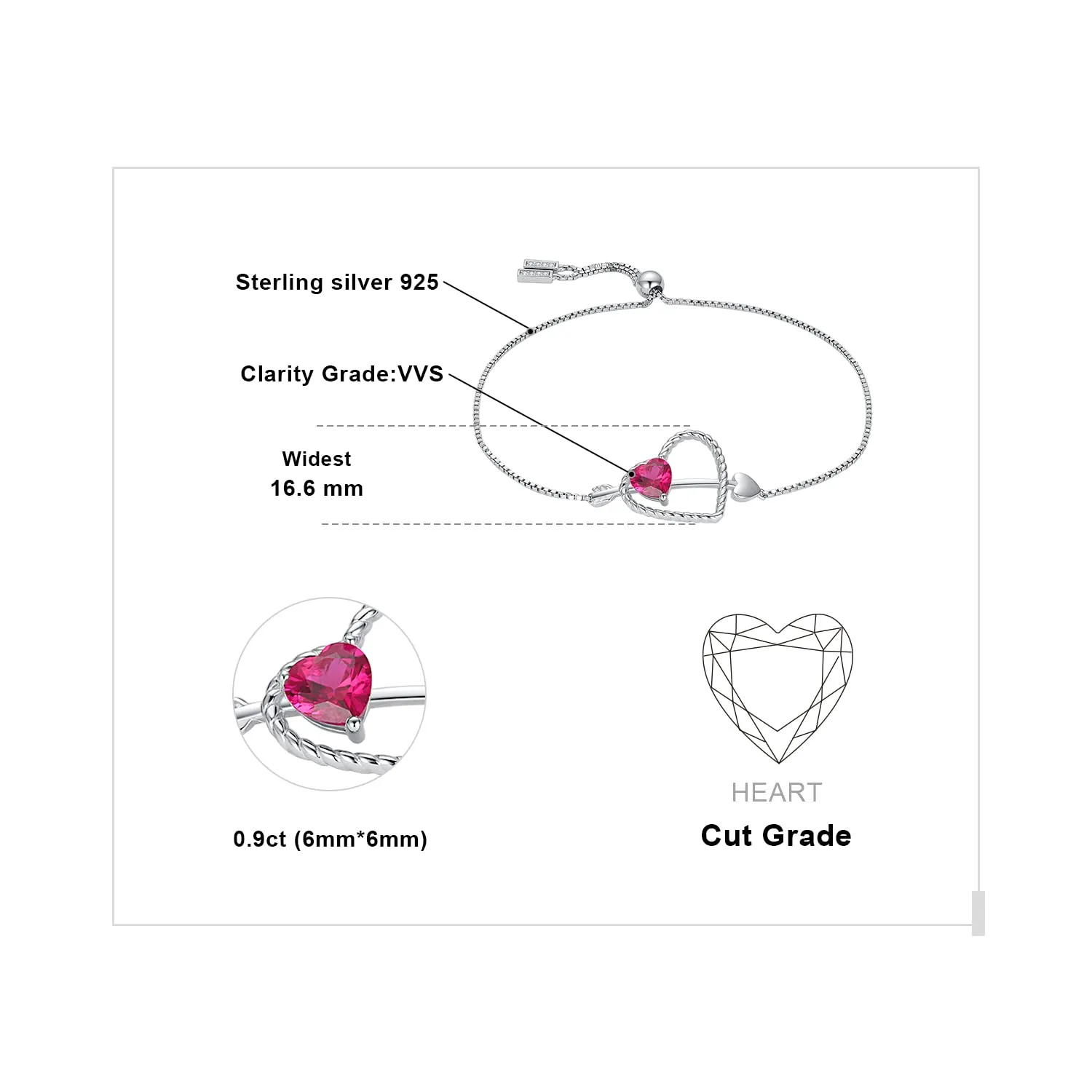 JewelryPalace Cuore Rosso 0.9ct Bracciale Argento