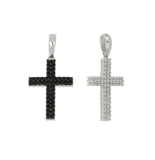 Gioielli Celiento Croce ciondolo oro bianco 18 kt zirconi double